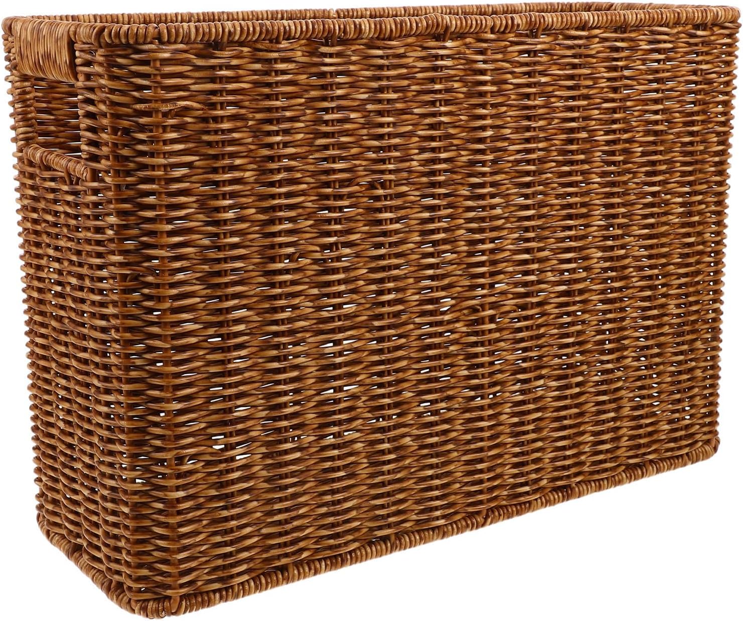 Alipis Rectangular Woven Storage Bin with Handles, Brown Plastic Rattan