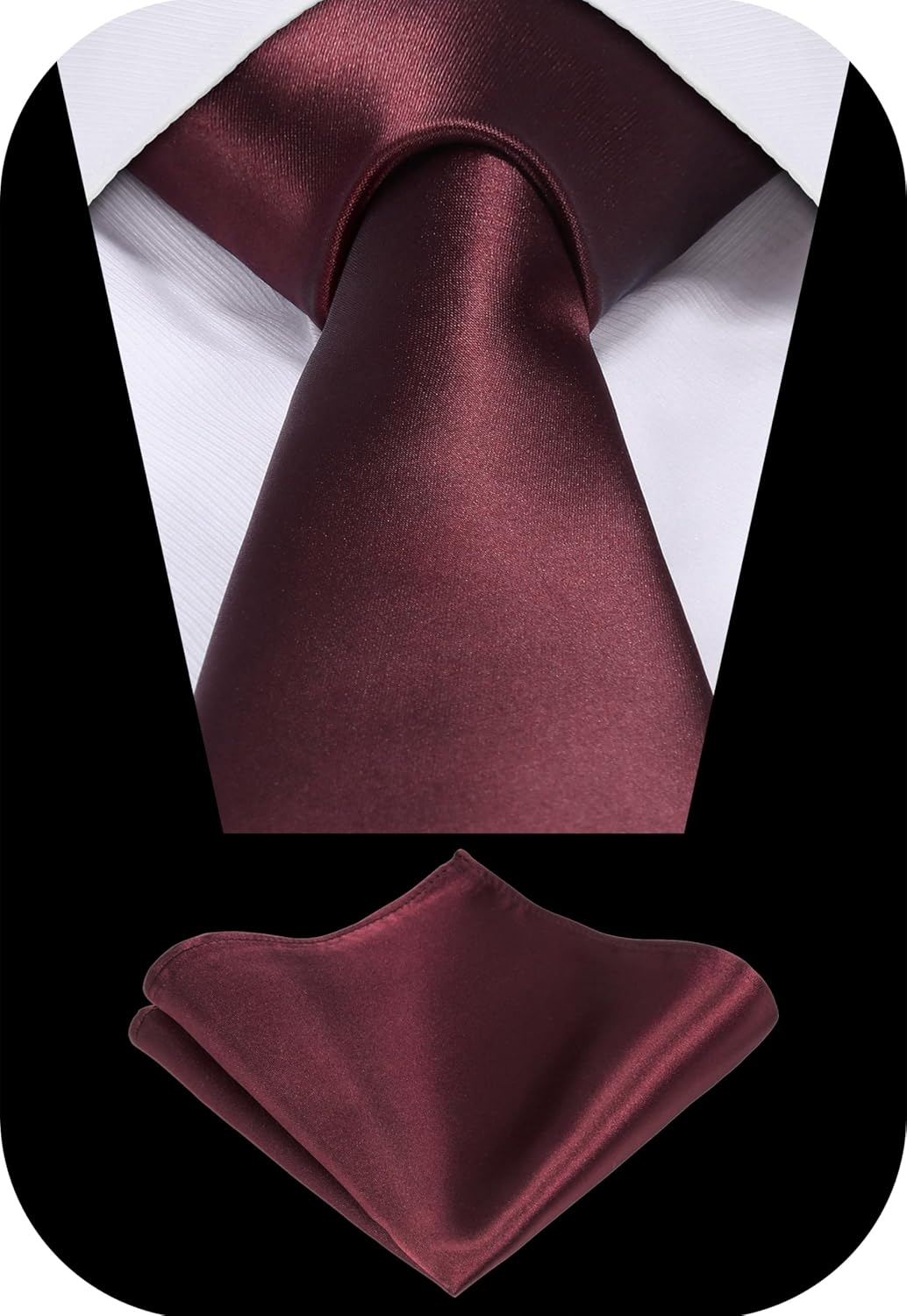 TIE G Solid Satin Woven dyed Color Formal Black Necktie and Pocket Square Sets in Gift Box - Image 2