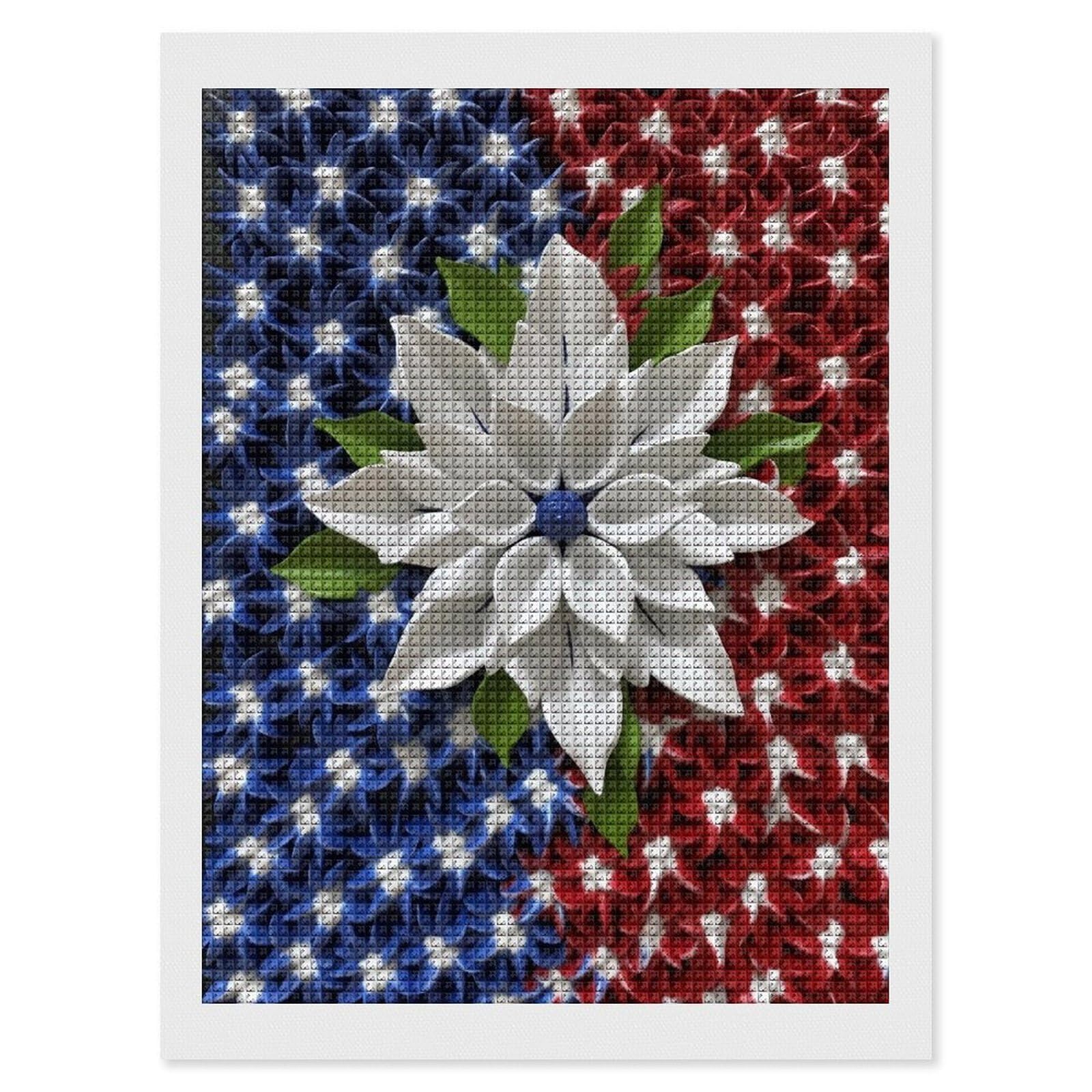 America Patriotic Flower Diamond Art Kits for Adults, DIY 5D Diamonds Painting Kits for Beginner, Round Full Drill Diamond Dots Painting, 12"x16" Diamonds Pictures Gem Art and Crafts Wall Decor