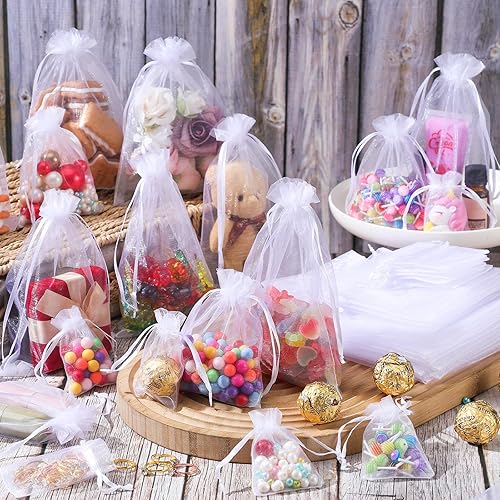 Miniatura 2 de Amylove 100 bolsas de organza blanca, bolsa de recuerdo de fiesta de boda, bolsa de malla transparente con cordón para joyería, bolsa de regalo,