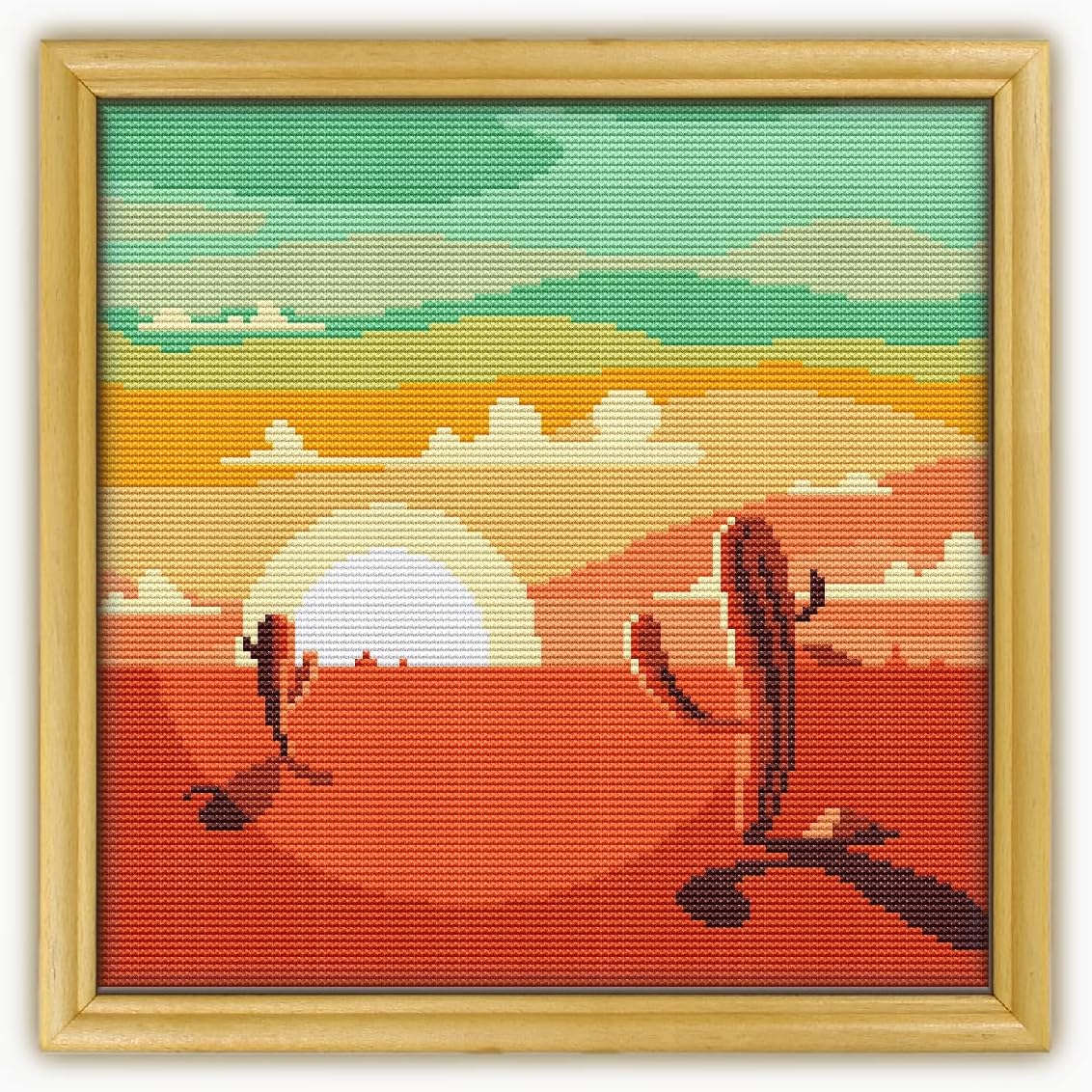 Desert Landscape CS508-1 - Counted Cross Stitch KIT#2. Set of Threads, Needles, AIDA Fabric, Needle Threader, Embroidery Clippers and Printed Color Pattern Inside.