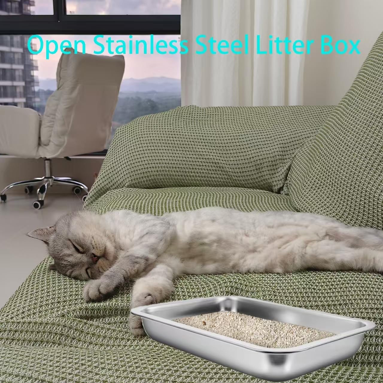 3 Pcs Kitten Litter Box with 1 Scoop,Stainless Steel Small Litter Box, 12.4"×8.4"×1.37" Metal Litter Pan, Small Litter Pan for Little Cats Kittens, Easy Cleaning