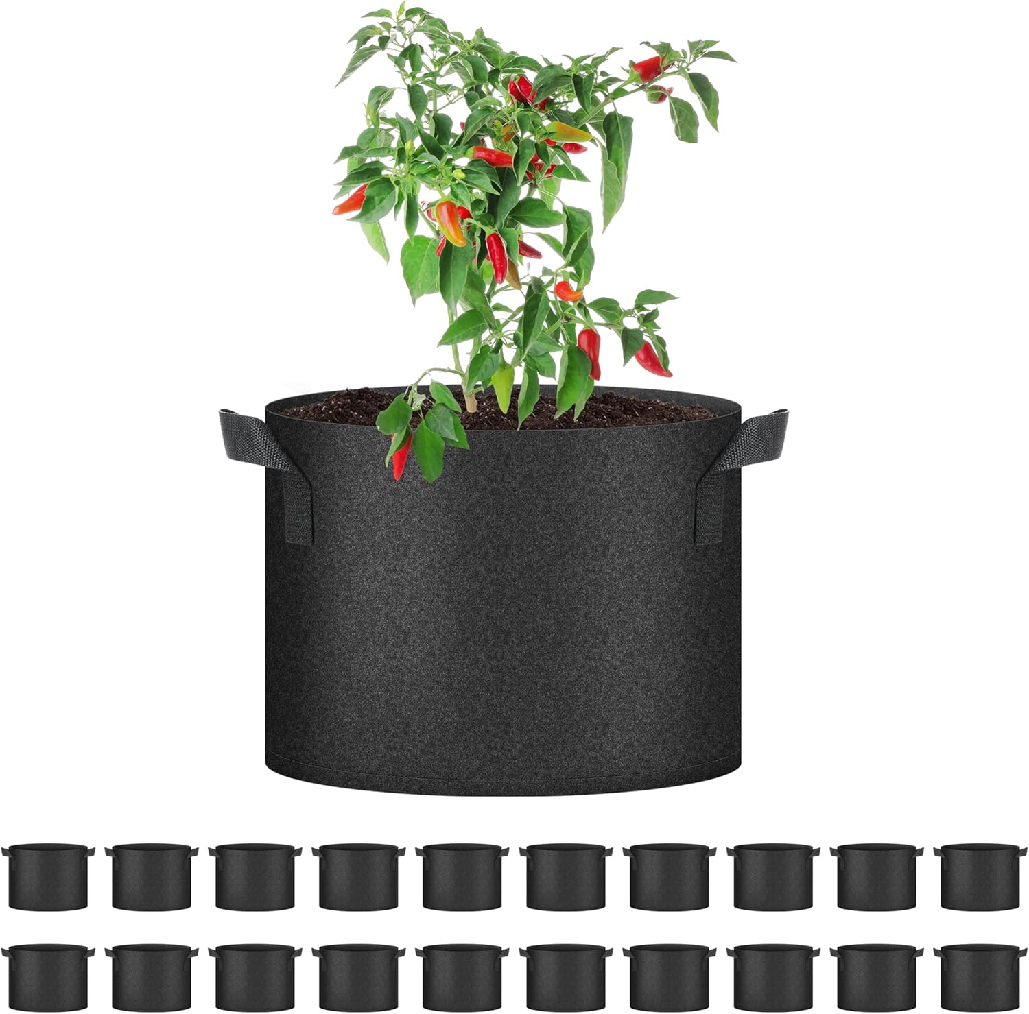 YSSOA 20-Pack 10 Gallon Grow Bags, Aeration Nonwoven Fabric Plant Pots with Handles, Heavy Duty Gardening Planter for Potato, Tomato, Vegetable and Fruits, Black
