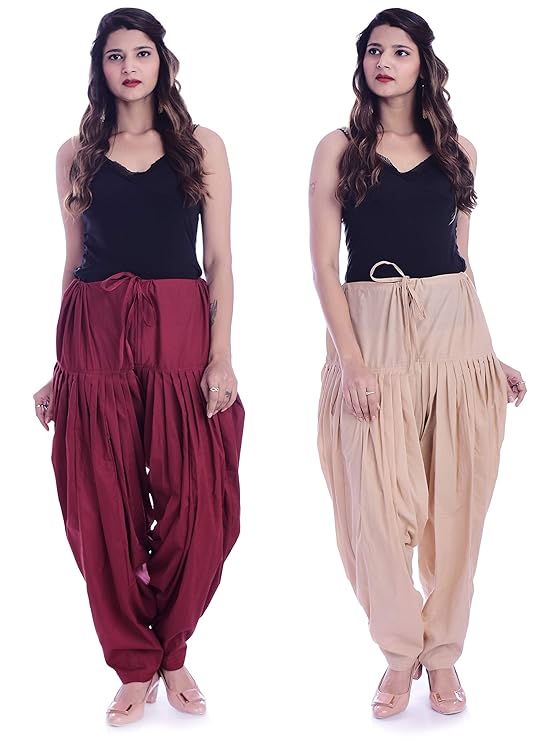 NATHAWAT Women’s Regular Fit Cotton Salwar – Beige,Maroon