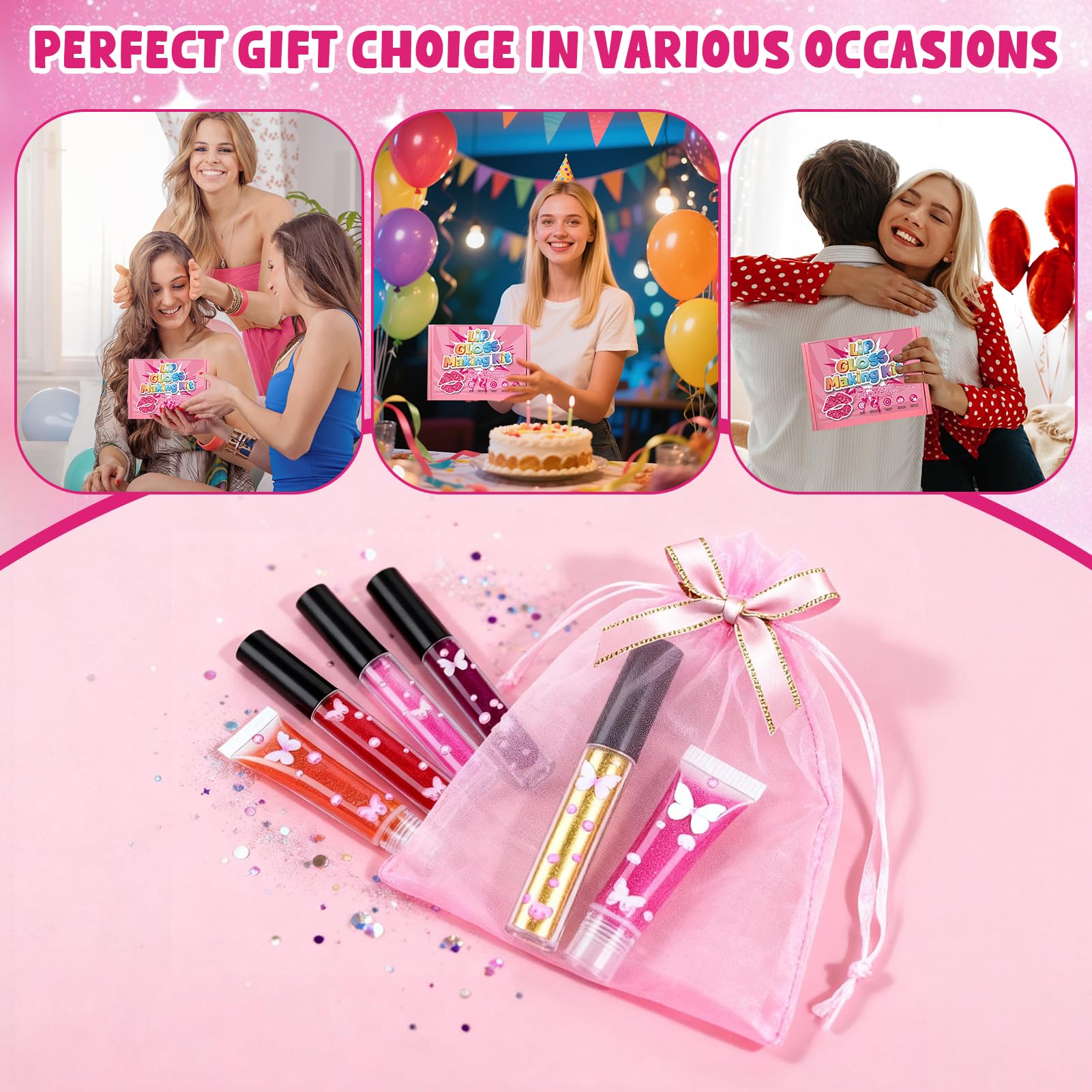 DIY Gloss Labios, Lip Gloss Making Kit, Kit Manualidades Adultos, Incluye Lip Gloss Base y Herramientas de Bricolaje, Haz Cosméticos Divertidos