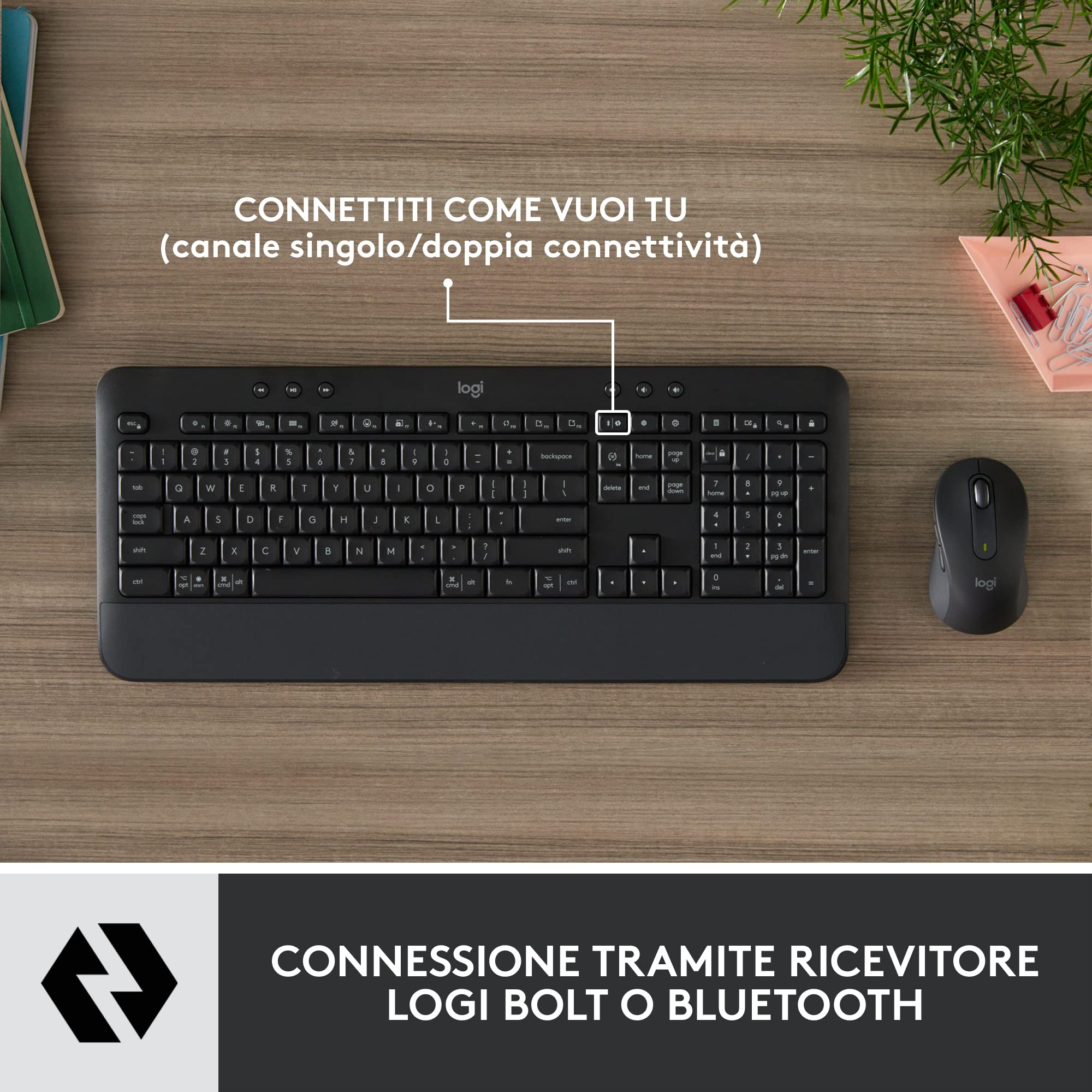 Logitech Signature MK650 Combo for Business, mouse e tastiera senza fili, Logi Bolt, Bluetooth, SmartWheel, certificato a livello globale, Windows/Mac/Chrome/Linux, ITA QWERTY - Nero