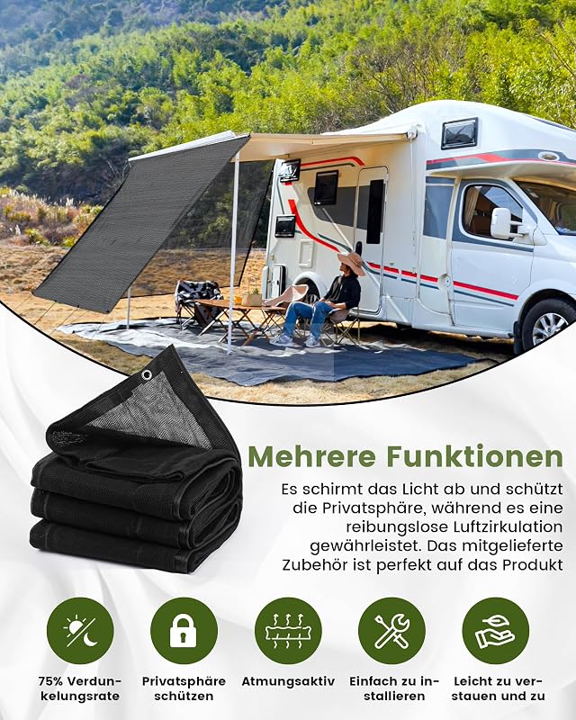 FoundGo napvédő előtető lakóautóhoz 200x370cm HDPE erős szövet