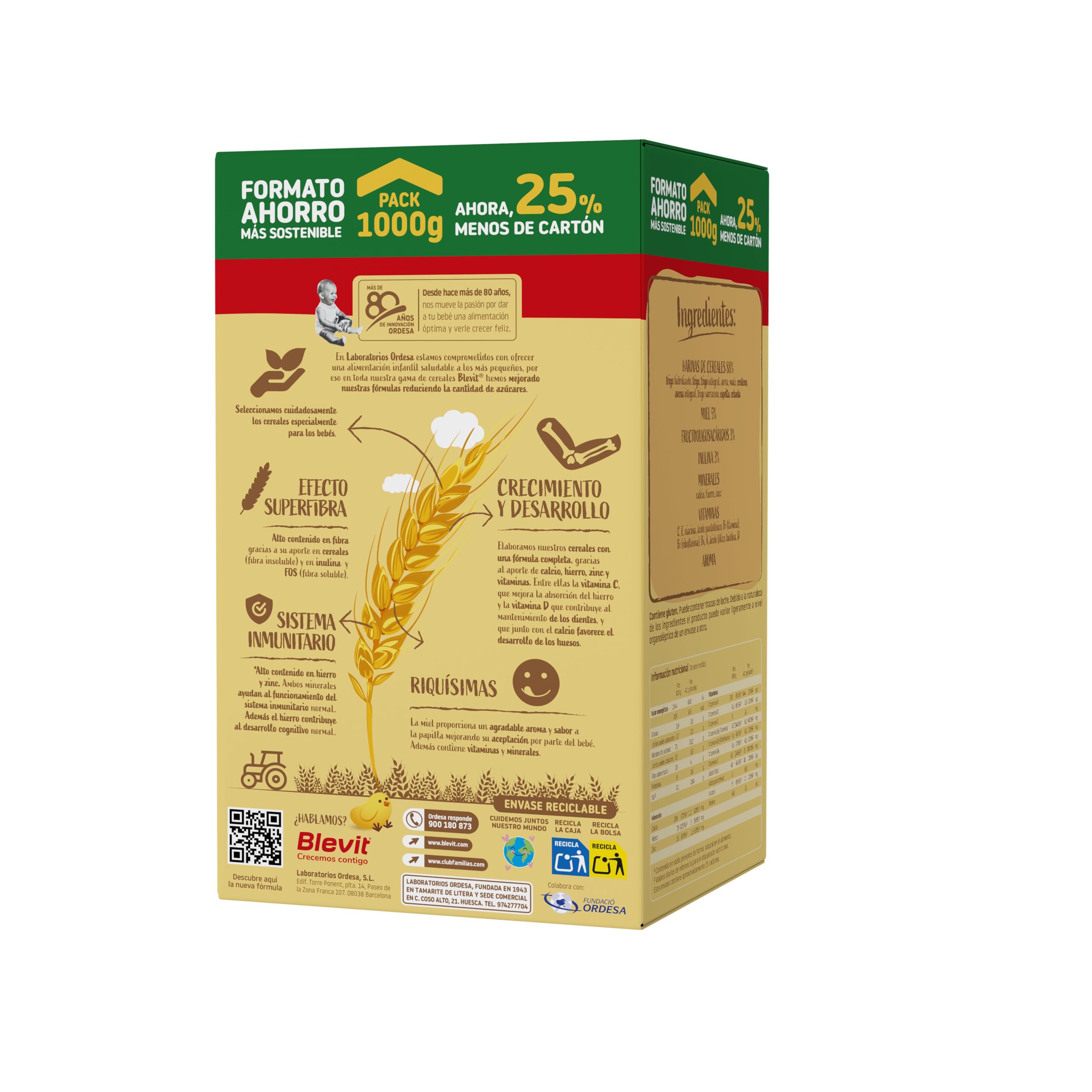 Blevit Superfibra 8 Cereales con Miel | 1kg | Papilla de 8 Cereales para Bebé desde los 5 Meses - Con Miel, Vitaminas, Minerales y Fibra