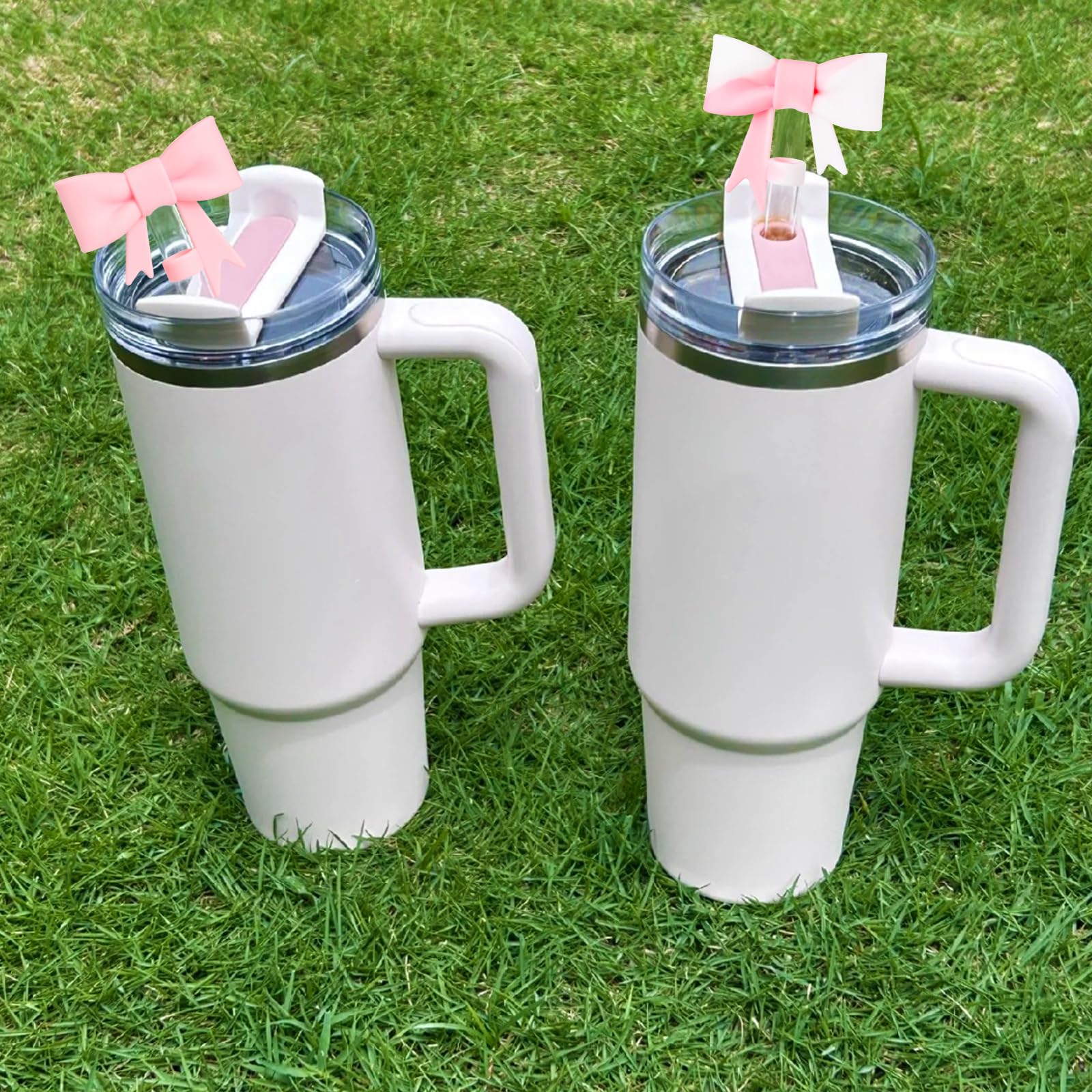 2 coperture per cannuccia rosa con fiocco per tazza Stanley