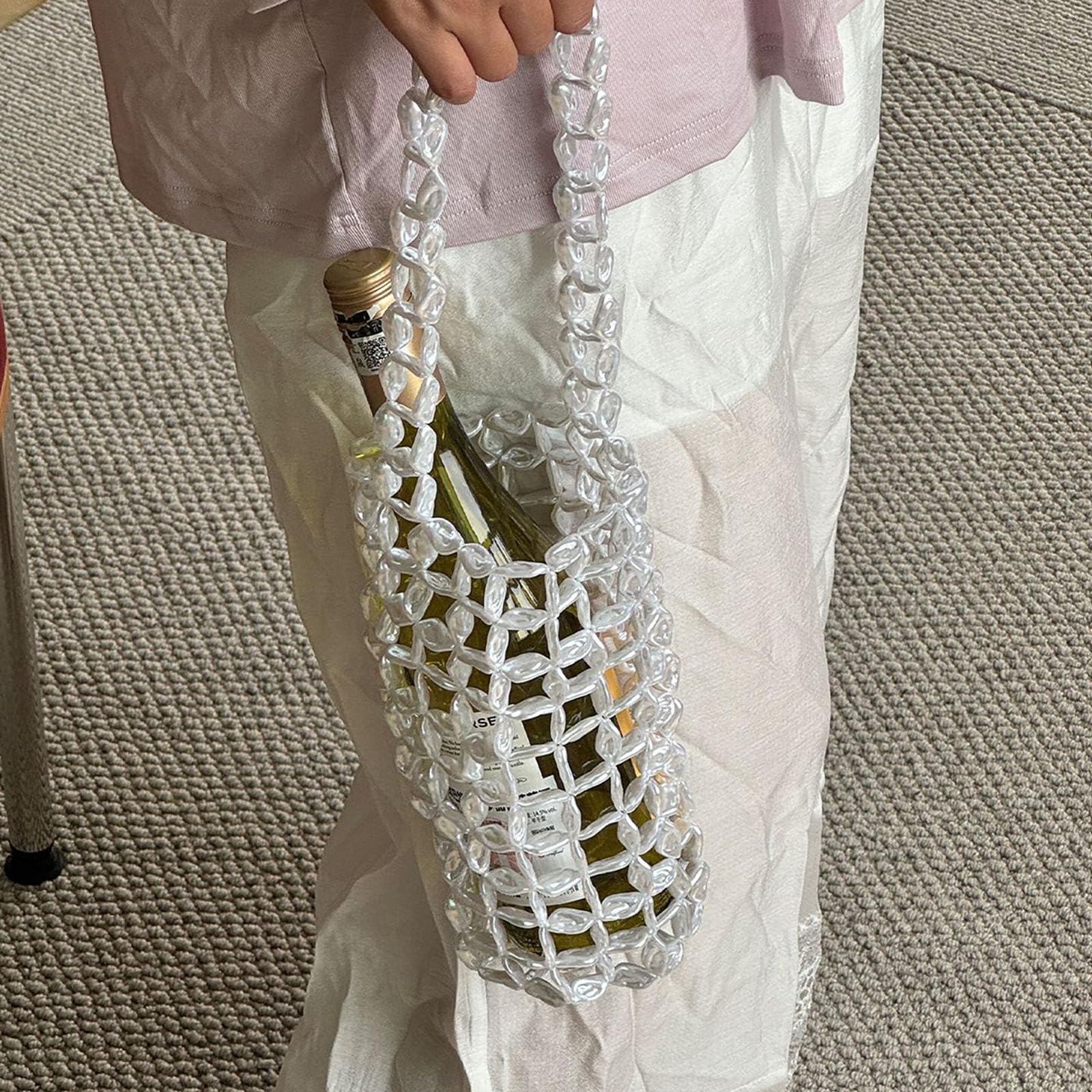 Borsa per bottiglia vino in tessuto, Borsa per bottiglie singole a aperta con doppi manici, Portabottiglie intrecciato a mano per picnic e feste, Borsa per vino in tessuto 16, 54 x 4, 33 Borsa