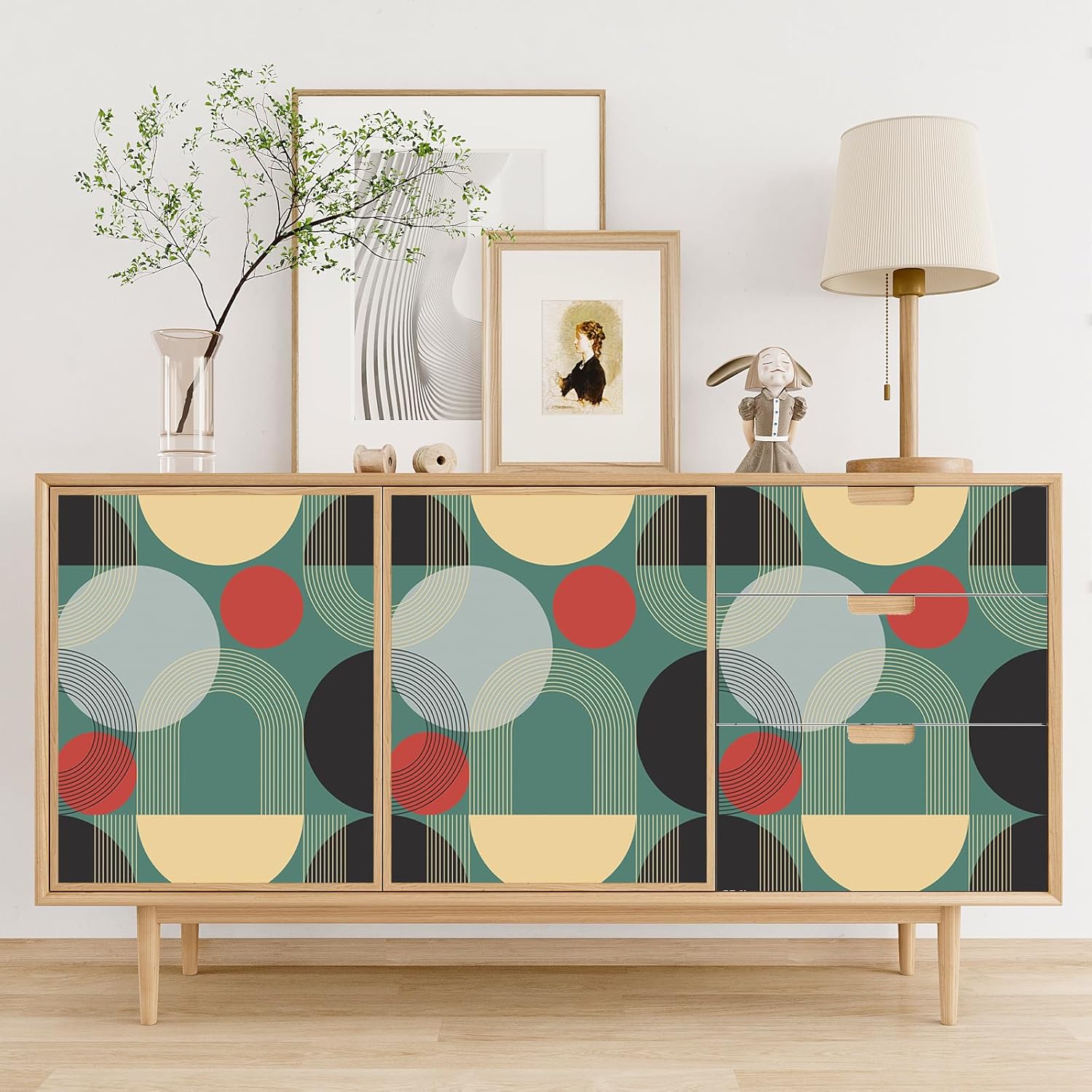 VEELIKE Circles and Lines Geometric Wallpaper Modern Geometric Art Deco Wall Mural Peel and Stick Wallpaper for Bedroom Bathroom 17.7''x354'' Removable Renter Friendly Geometric Contact Paper for Wall