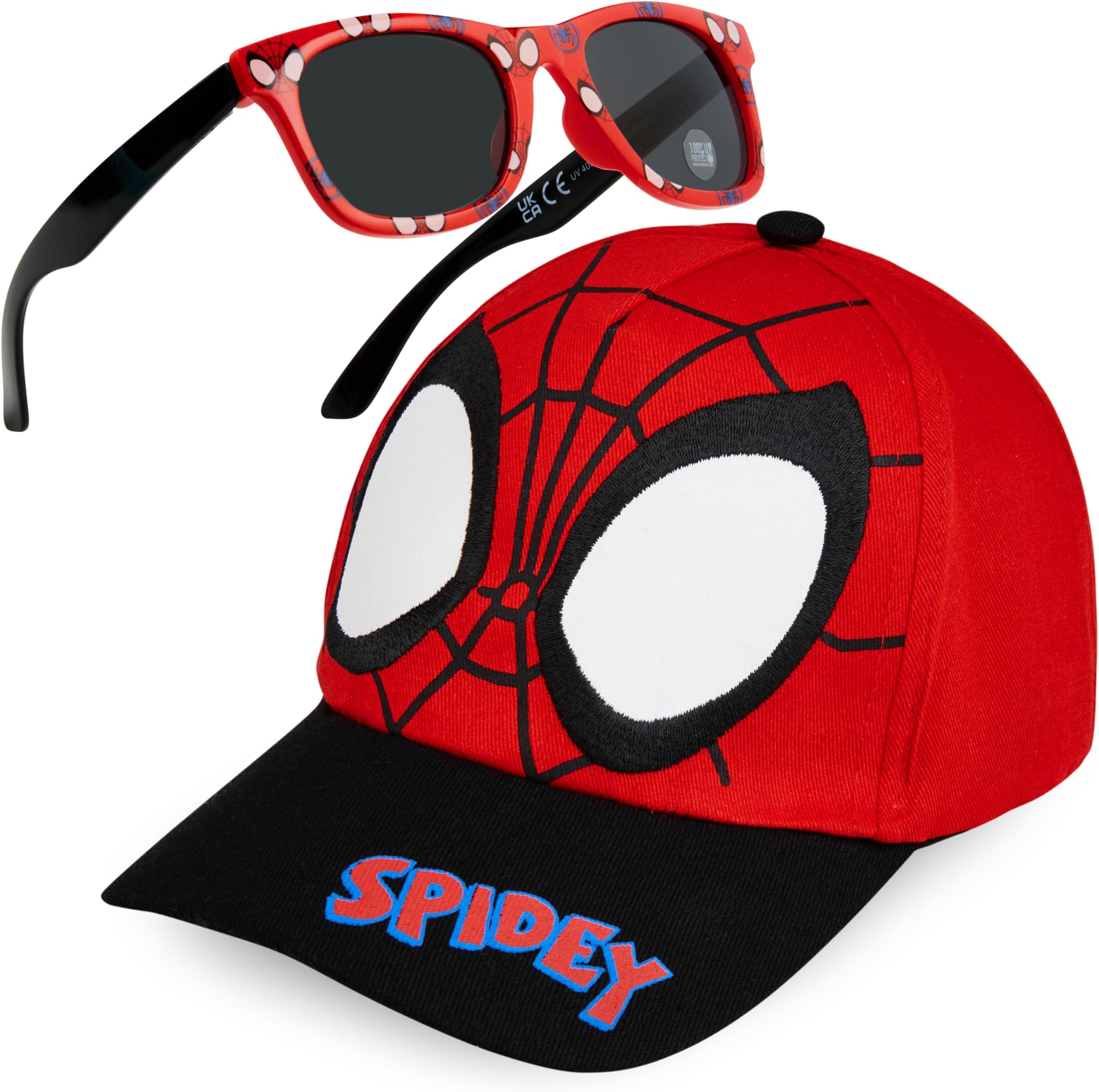 Marvel Spiderman Sunglasses Baseball Cap Set for Kids Adjustable Summer Sun Hat UV400 Kids Holiday Travel Essentials