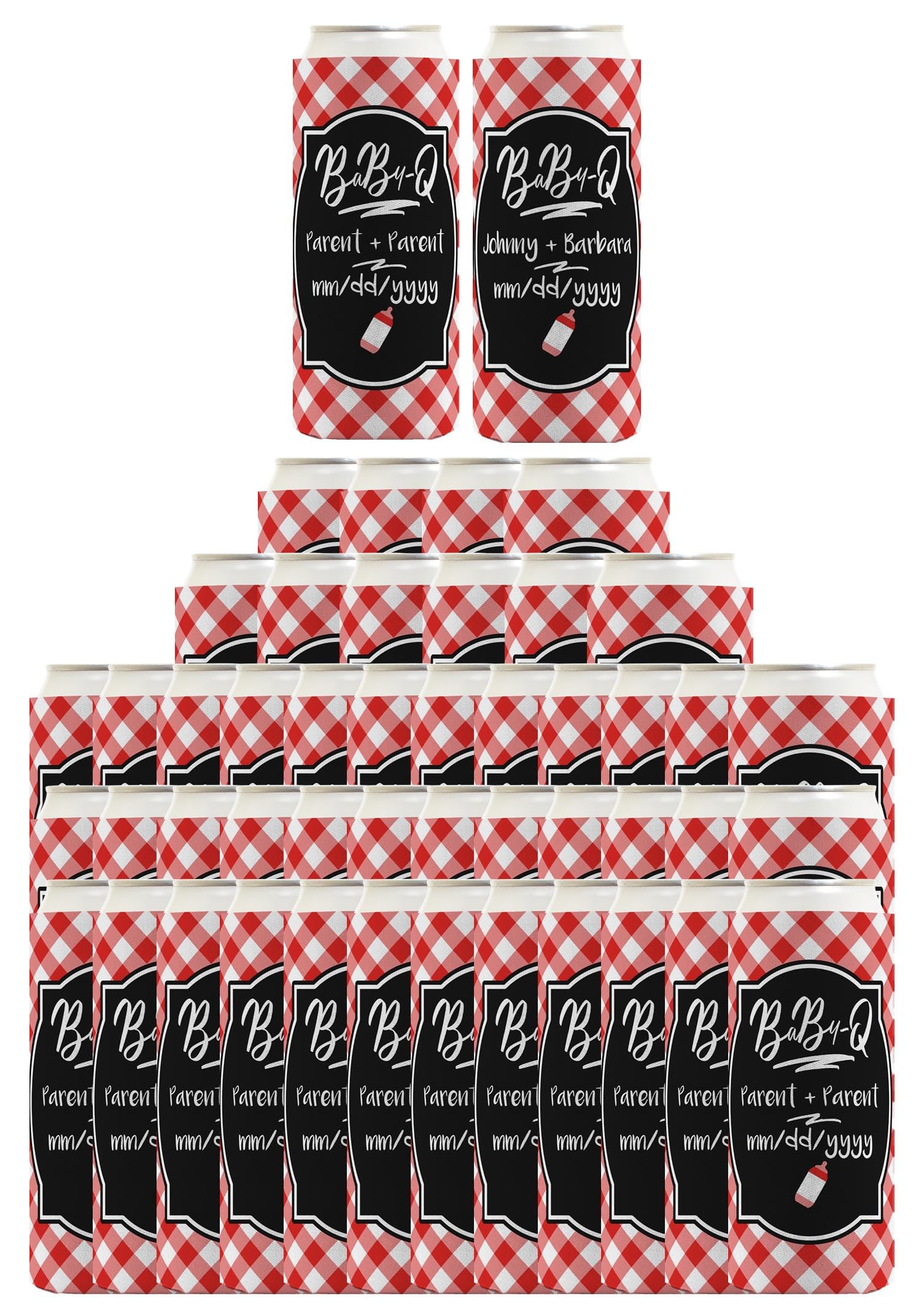 BaBy-Q Any Name and Due Date Baby Shower Favor Red 48-Pack Personalized Ultra Slim Drink Can Coolers Party Pack
