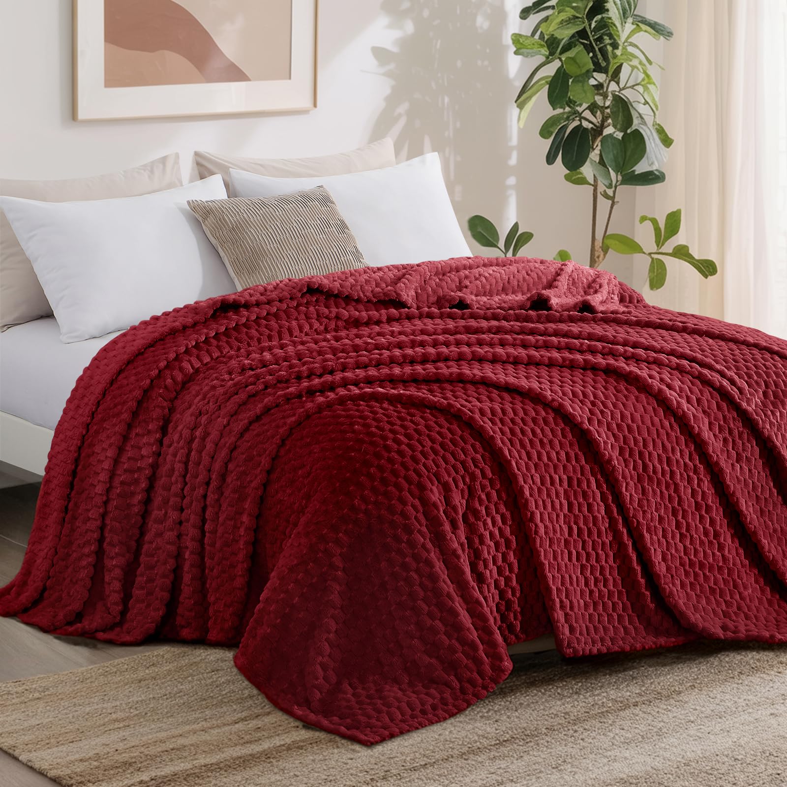 Aisbo Red Throws for Sofas Large - Fleece Fluffy Bed Throw King Size Blanket, Soft Warm Fuzzy Blanket for Couch, 200x240 cm
