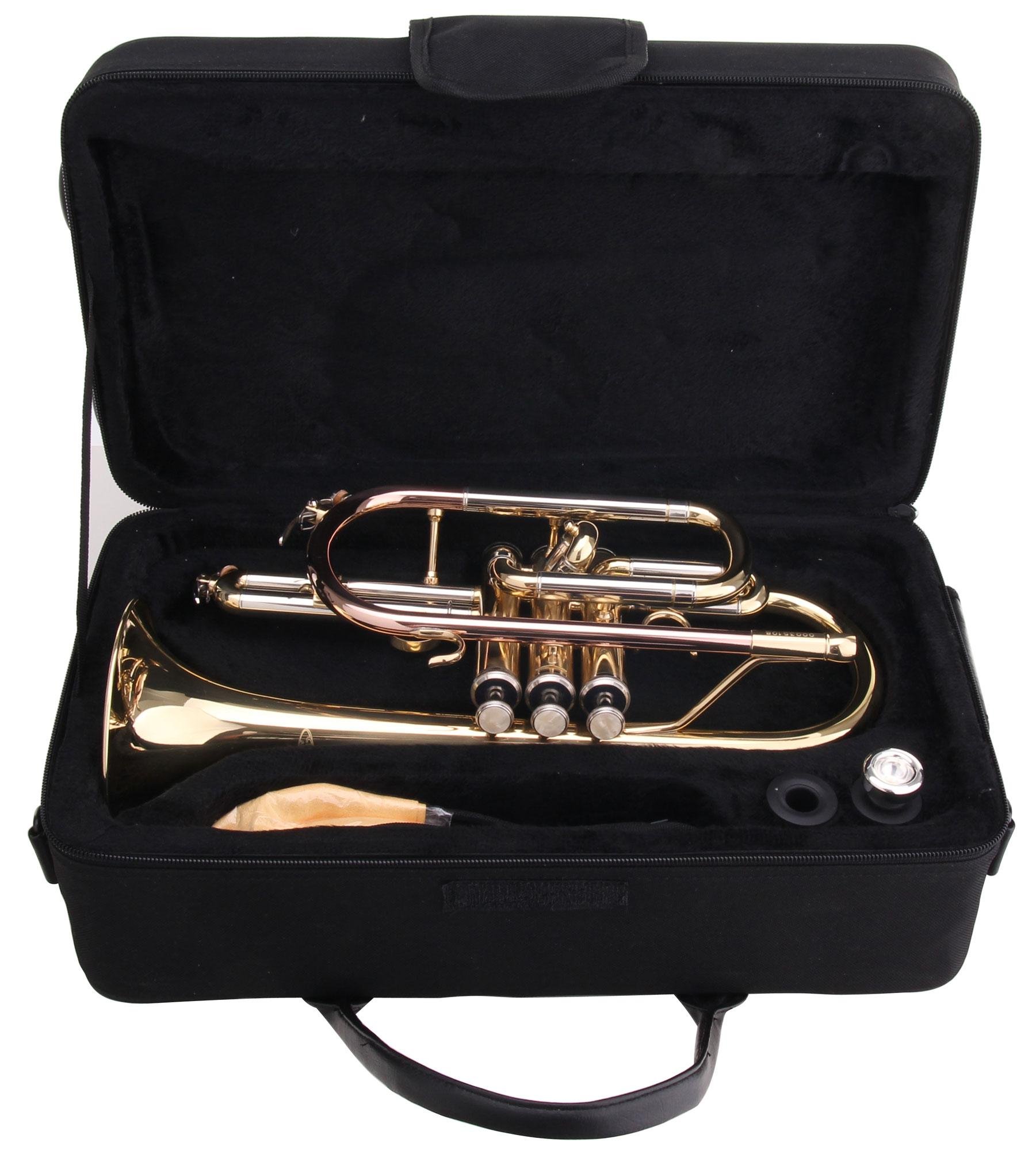 Classic Cantabile CR-400L Cornet en Sib (laiton, pistons inox, coulisse en maillechort, avec étui, embouchure) doré