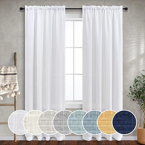 Mrs.Naturall Cortinas blancas de 60 pulgadas de ancho para sala de estar, juego de 2 paneles con bolsillo para barra, cortinas extra grandes,