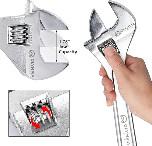 Vista 5 de Olympia Tools Llave ajustable de 15 pulgadas, acero forjado de alta resistencia, cromado, mandíbulas mecanizadas de precisión, resistente a