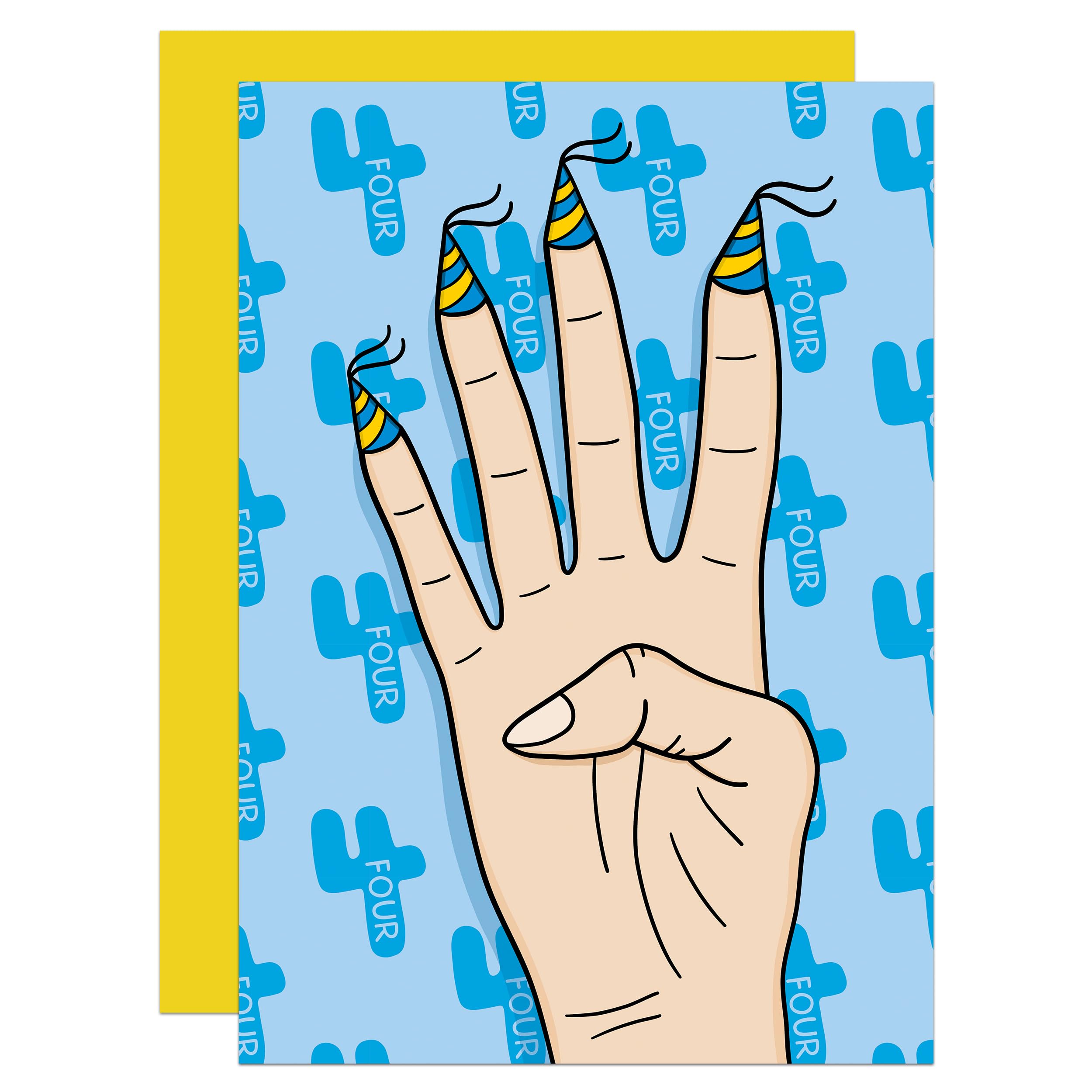 Hand 4th Birthday Card, Keepsake First Card, Milestone Card, Child Birthday Card, Funny Birthday Card, Kids Birthday Card, Cute Card, Hand Symbol Milestone Birthday A6 Card (4th (Pale))