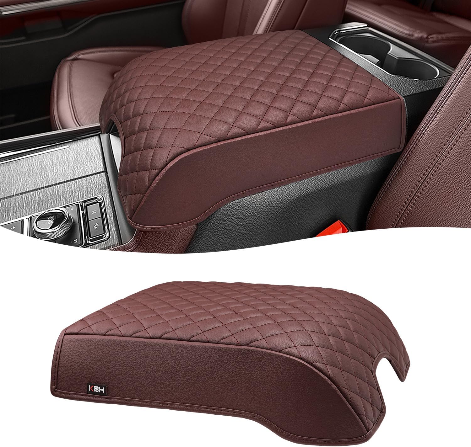 KBH Center Console Armrest Cover for 2015-2020 Ford F150, 2017-2022 F250 F350 F450 F550, 2018-2024 Expedition, Bucket Seat, PU Leather Cushion Thick Pad, Anti-Scratch, Black (Not for Other Years)