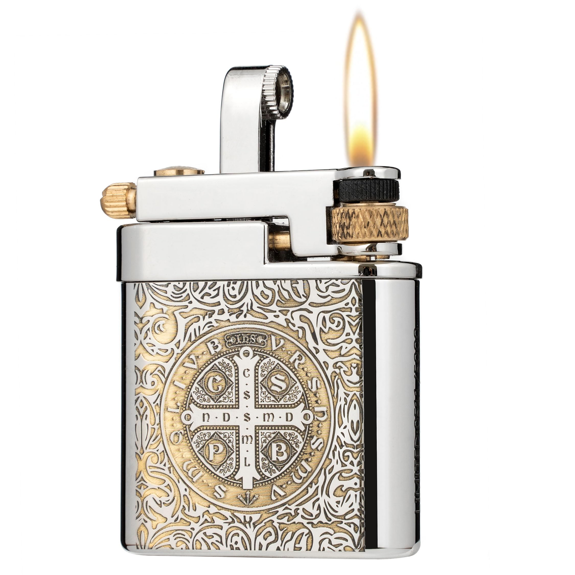 Ruixi Men's Constantine Antique Style Lift Arm Petrol Kerosene Lighter, Flint Wheel Soft Flame Lighter, Brass Lighter For Dad Husband (Constantine)