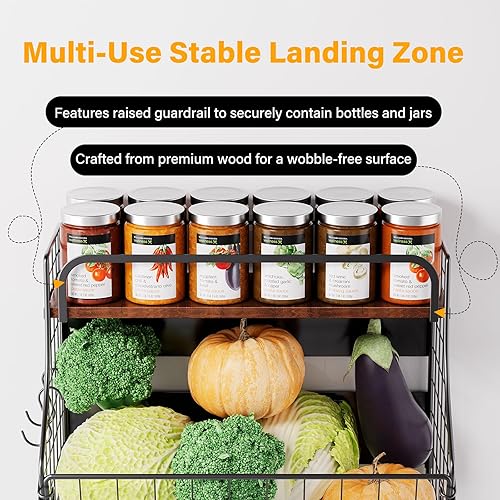 Miniatura 5 de MOJOHAND Estante magnético para refrigerador con tapa de madera, papelera de almacenamiento de papas y cebollas, organizador y almacenamiento de