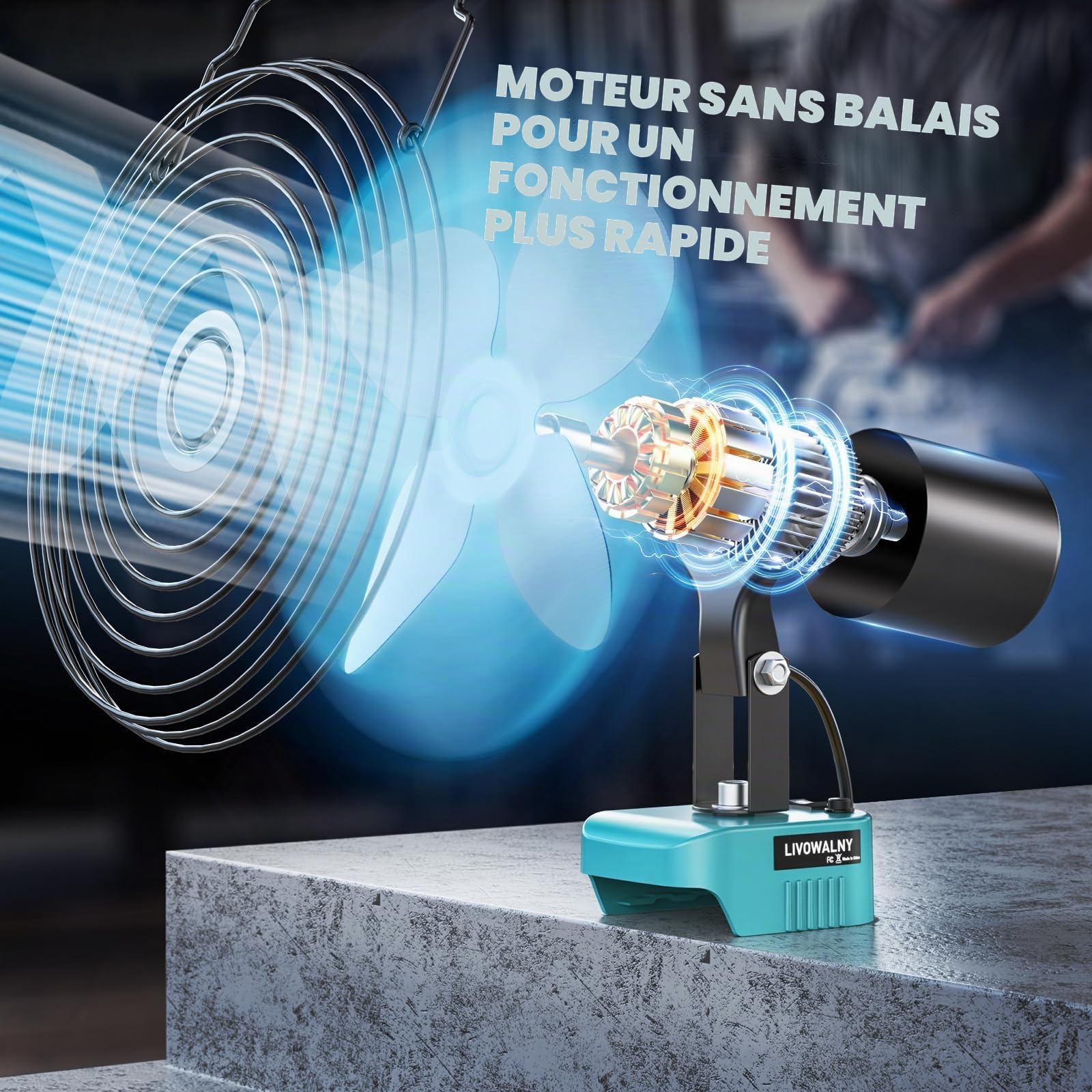 LIVOWALNY Ventilateur Sans fil 8" Compatible avec Makita 18V – Ventilateur Compact avec Port USB/Type-C et Protection Basse Tension – Idéal Atelier, Extérieur, Maison, Chantier (Outils Uniquement)