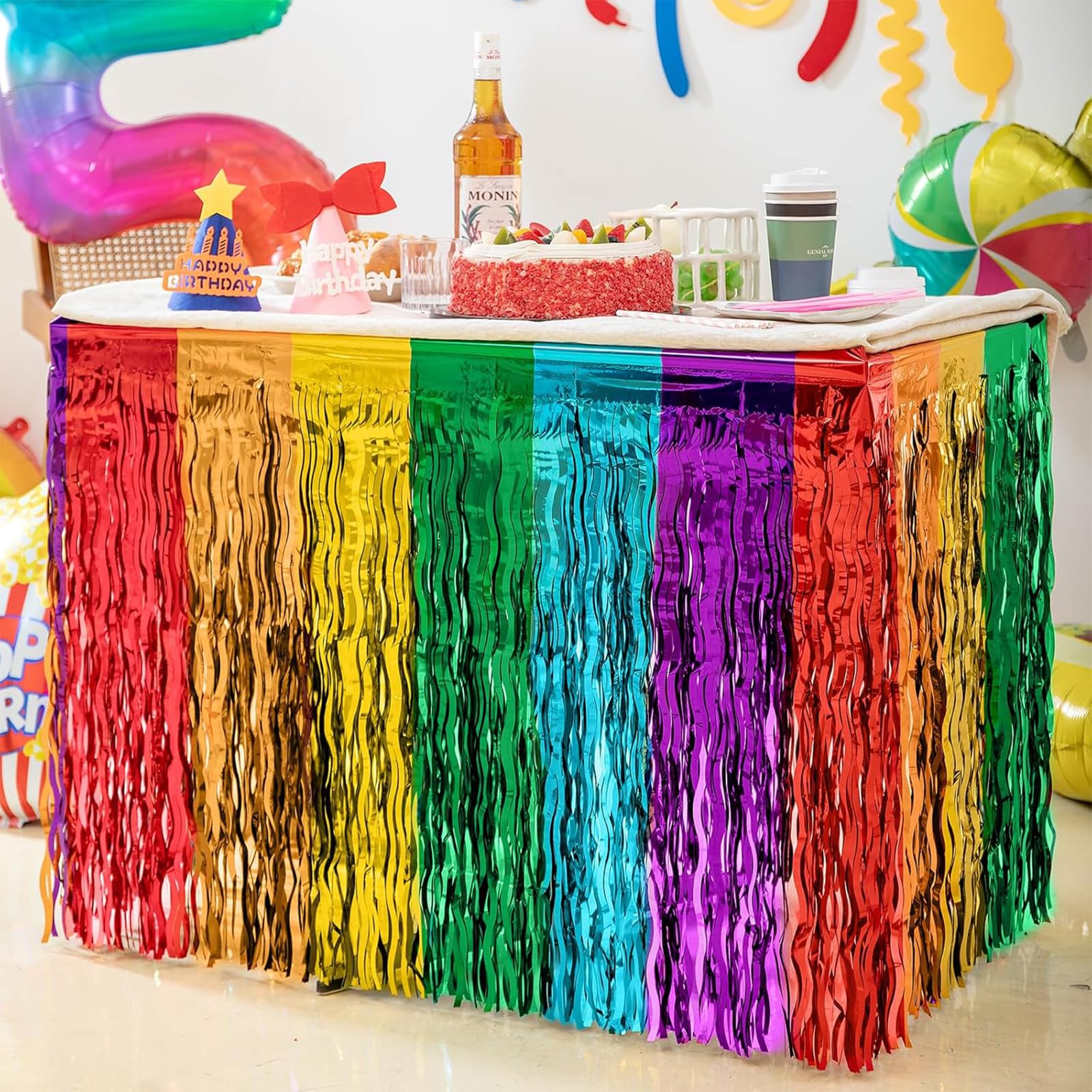 Tavolo Gonne Arcobaleno,2 Pezzi Gonna da Tavolo Decorativa, L275 × H75cm, Gonna da Tavolo con Nappe, Gonne da Tavolo per Feste, per Compleanni, Festival, Matrimoni, Fidanzamenti, Feste