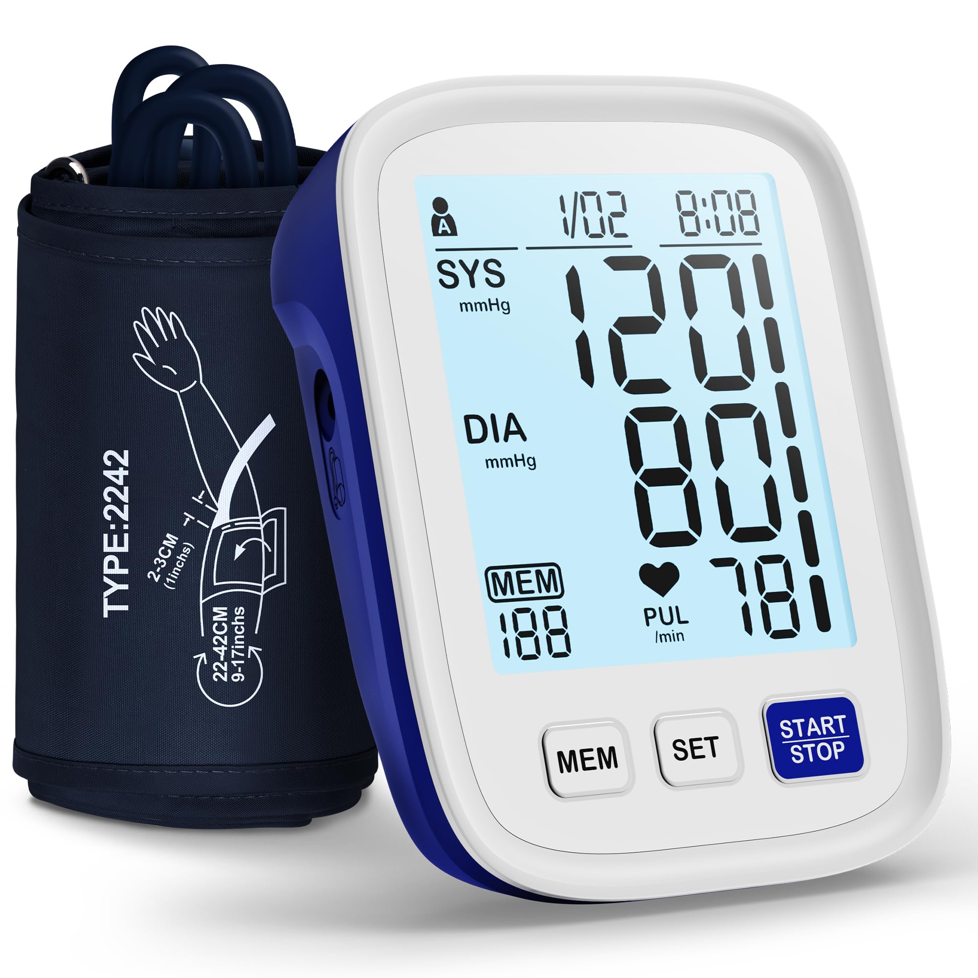 Blood Pressure Monitor Upper Arm, 9-17 Inches Medium/Large BP Cuff, Accurate Automatic Digital Electronic BP Machine for Home Use, 4" LCD Display, 3-