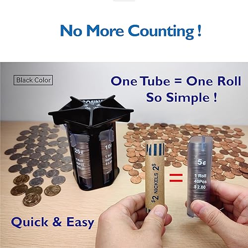 Miniatura 3 de Contador de monedas de tubo clasificador de monedas con envoltorios de monedas, clasificador de cambio 5 en 1, organizador de monedas y rodillo de