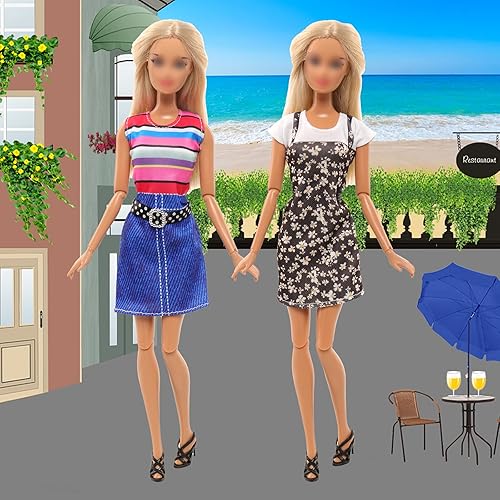 Miniatura 9 de BARWA Paquete de 18 ropa y accesorios para muñecas, incluye 4 vestidos de moda, 4 conjuntos de trajes casuales, tops y pantalones, pantalones