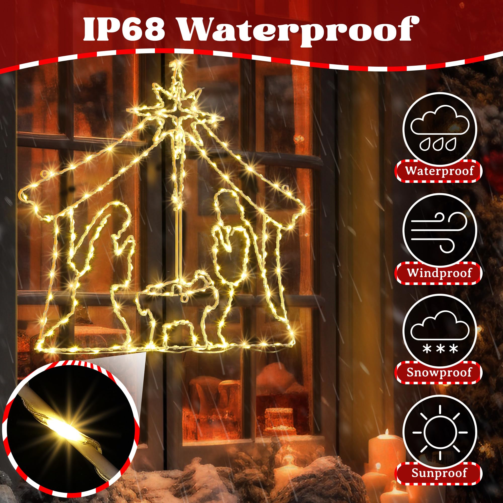 Luces de Navidad para ventana de 31 pulgadas, gran escena iluminada con 260 LED, estrella de Belén, luces de ventana de Navidad, enchufe para decoración de día festivo, al aire última