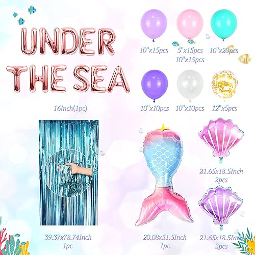 Miniatura 2 de LaVenty 124 globos bajo el mar bajo el mar, telón de fondo para decoración de cumpleaños de sirena bajo el mar, baby shower, despedida de soltera