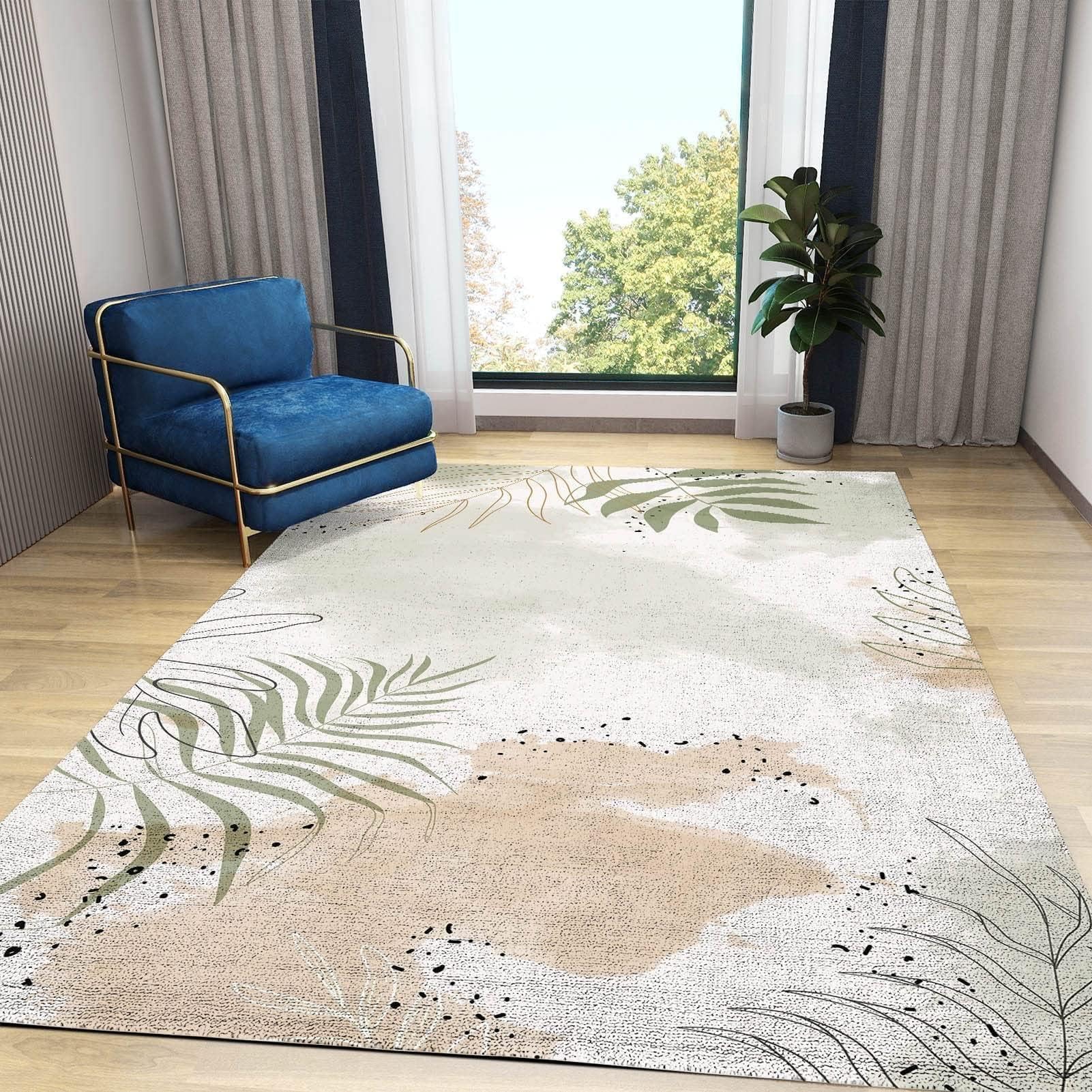 Tapis minimaliste vert sauge imprimé feuilles 120 x 180 cm grand tapis moderne pour entrée avant intérieur antidérapant pour enfants lavable en machine et