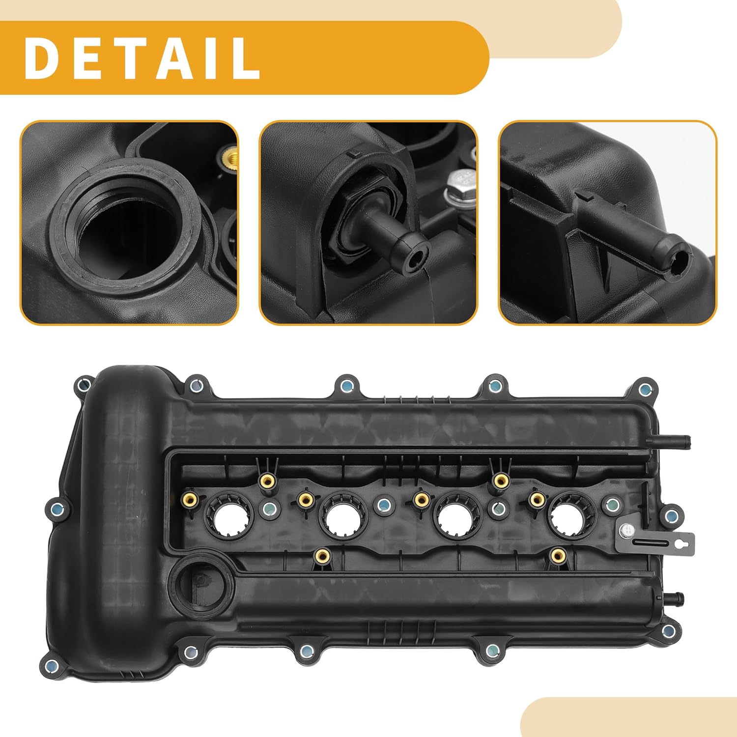 Engine Valve Cover No.224102B000/224102B100 Front Valve Rocker Cover for Kia Soul 2010-2011 Plastic Black with Gasket Spark Plug Tube Seal