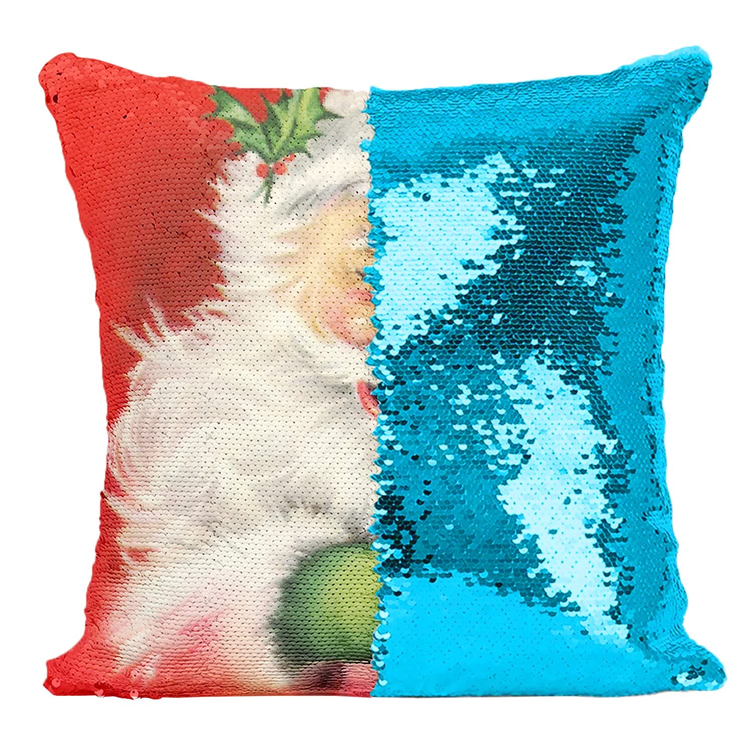 Coussin sequin turquoise Pere Noel vintage cadeau original fete