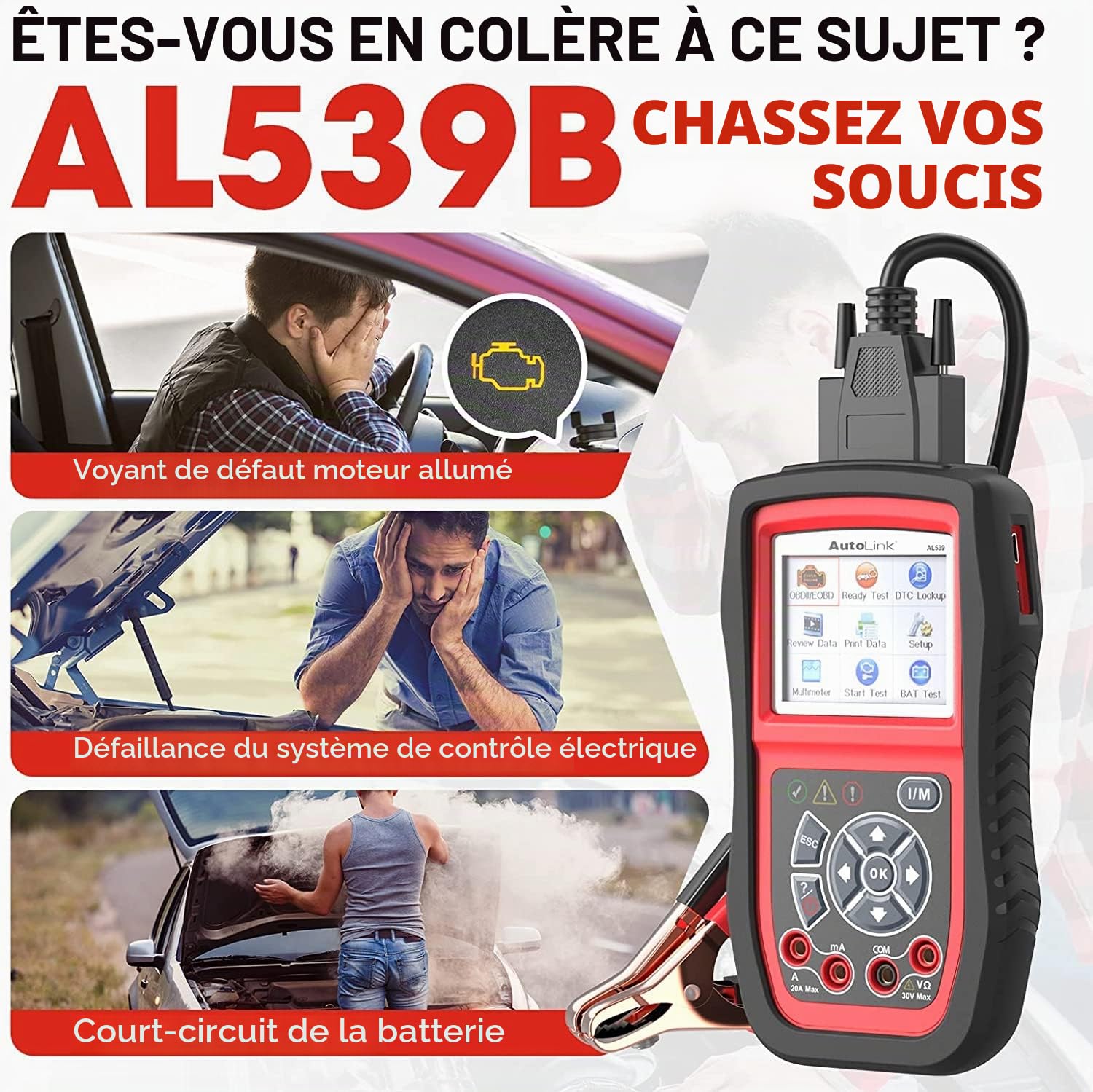 Autel AL539B Diagnostic Voiture OBDII, Scanner de Codes d'erreur