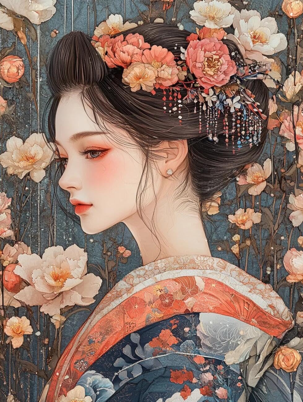 RKFLGEW 14CT Pre Printed Cross Stitch Kits Retro Japanese Courtesan Cross Stitch Starter Set for Adults DIY Needlepoint Kits Embroidery Patterns Home Decoration 40x50cm