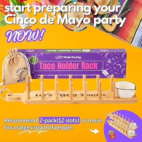 Miniatura 7 de Soportes para tacos de fiesta, estante de presentación de paquetes de tacos, bandeja de madera para tacos, cuenco de inmersión, esencial para bar de