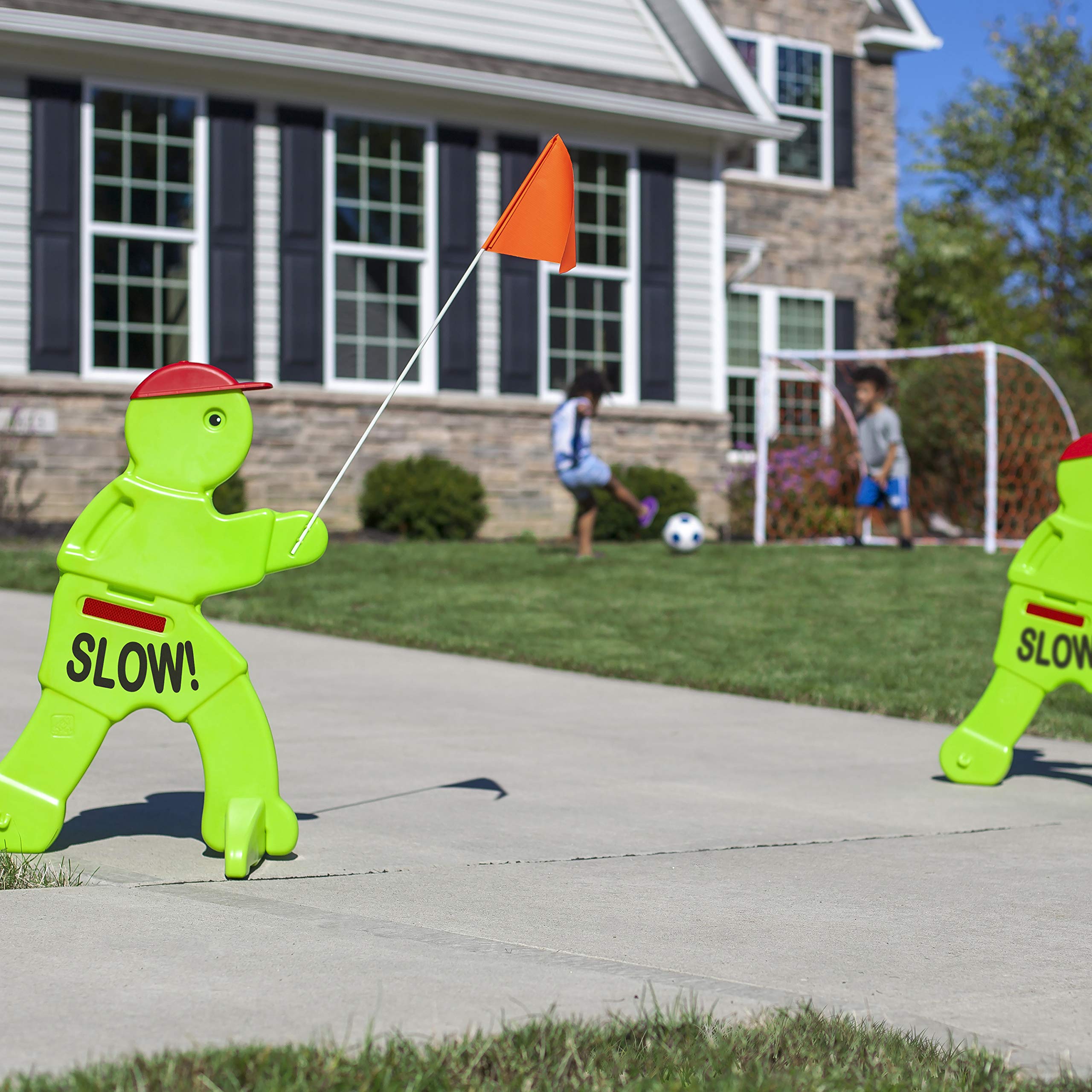 Step2 Safety Sam | Panneau D'Avertissement Pour Enfants En Vert Fluo Avec Drapeau | Panneau D'Avertissement | Signalisation