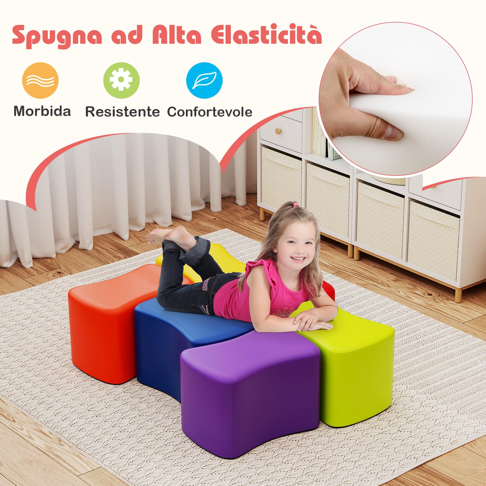 COSTWAY Set di Sgabelli Modulari per Bambini a Forma di Farfalla