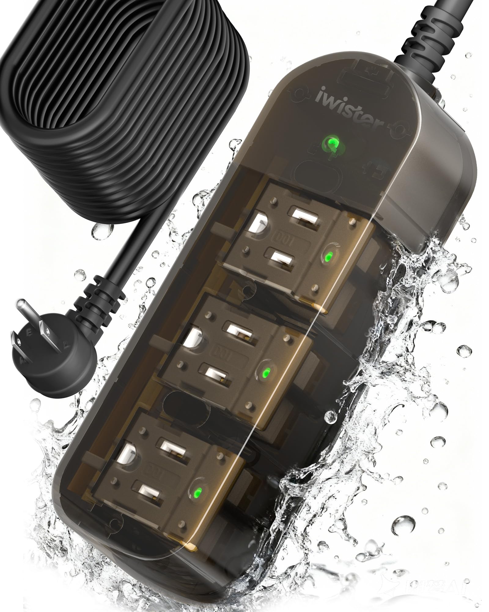 Outdoor Power Strip Weatherproof, 3 AC Outlets, 25FT Extension Cord