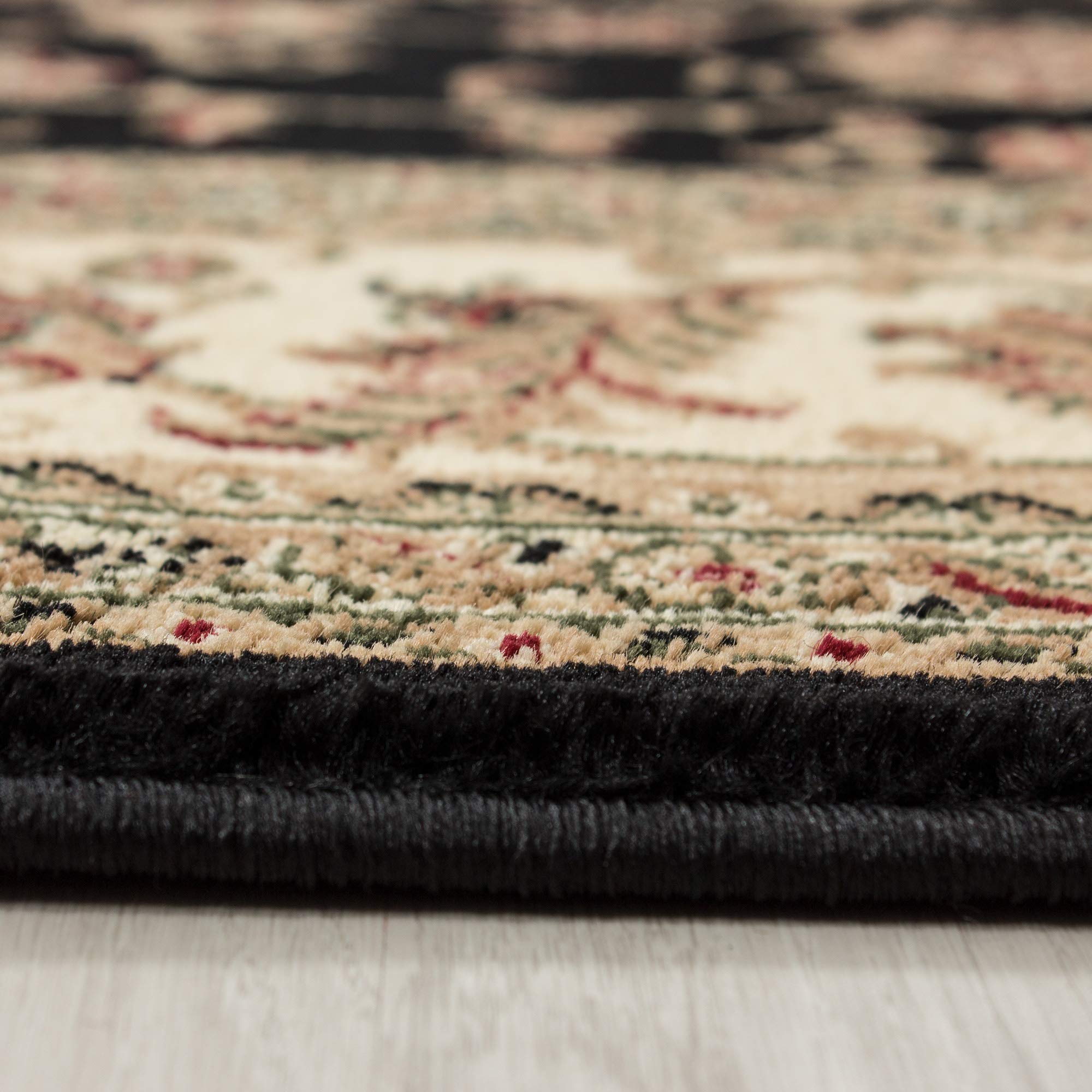 HomebyHome Orient Teppich 120x170 cm Schwarz, Kurzflor im Vintage Look, Pflegeleichtes Wohnaccessoire mit klassischem Muster für Schlaf- oder Wohnzimmer