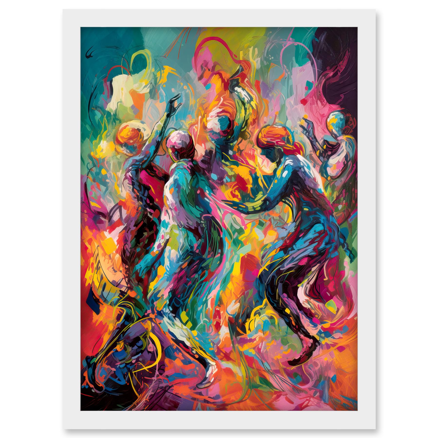 Artery8 Abstract Figures Vibrant Dance Expression Artwork Framed A3 Wall Art Print