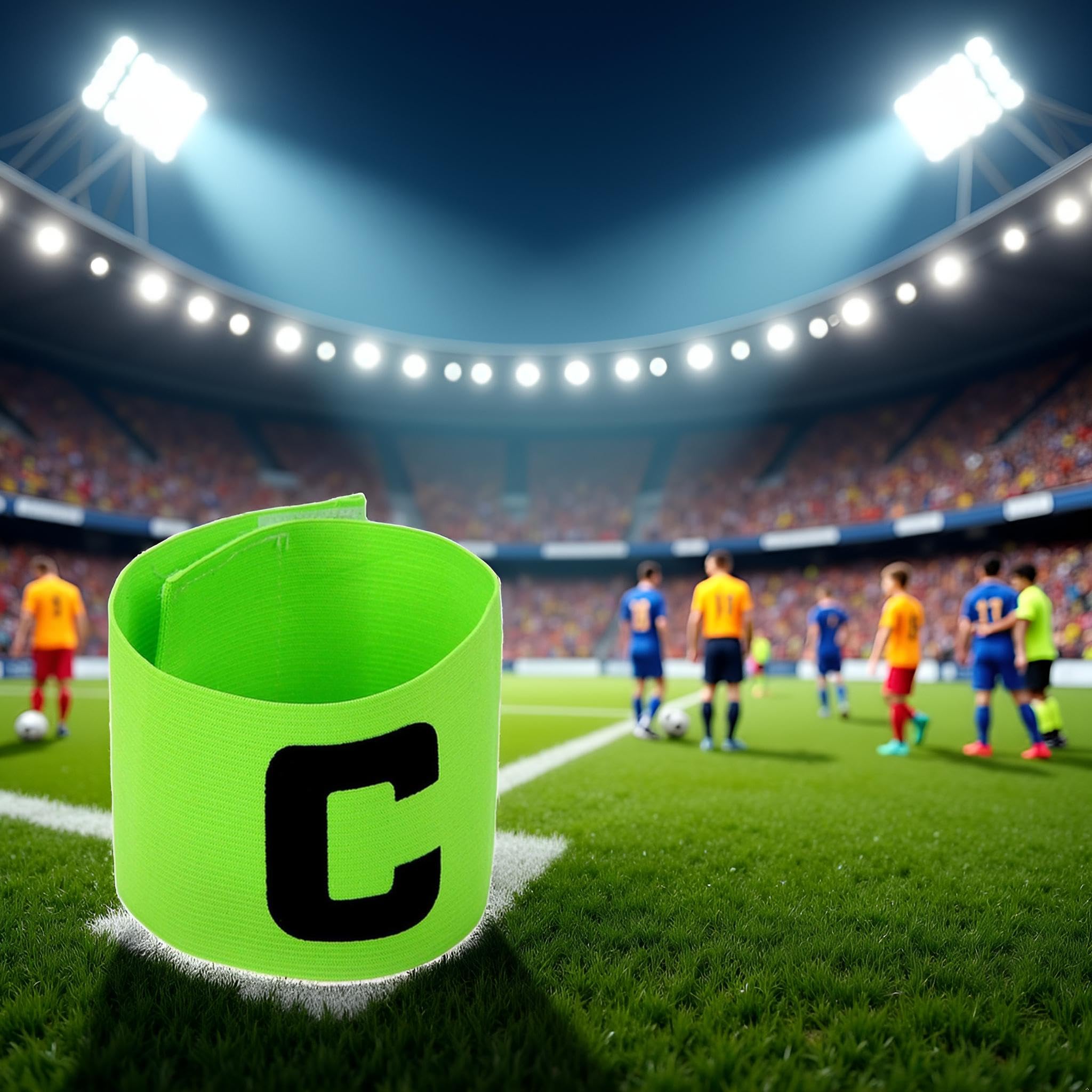 1 x grünes Kapitäns-Armband, mehrfarbig, Fußballkapitäns-Armband, elastisches Armband, Klettverschluss, verstellbar, für Erwachsene, Jugendliche, Juniorgröße, geeignet für viele Sportarten, Ausrüstung