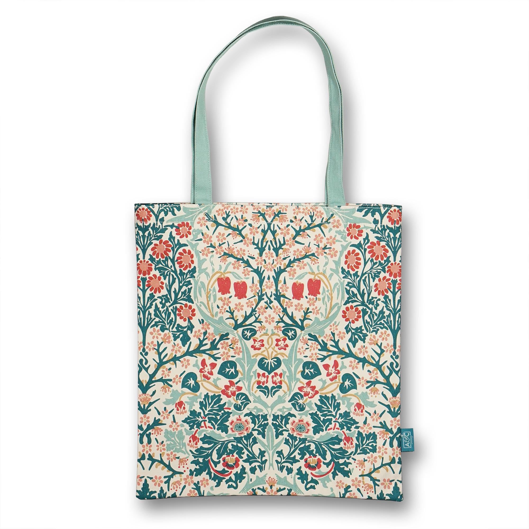 Botanical Blackthorn by ACS John H. Dearle 16.5 x 15 Inch Teal and Coral Recycled Cotton Reusable Grocery Shopping Bag