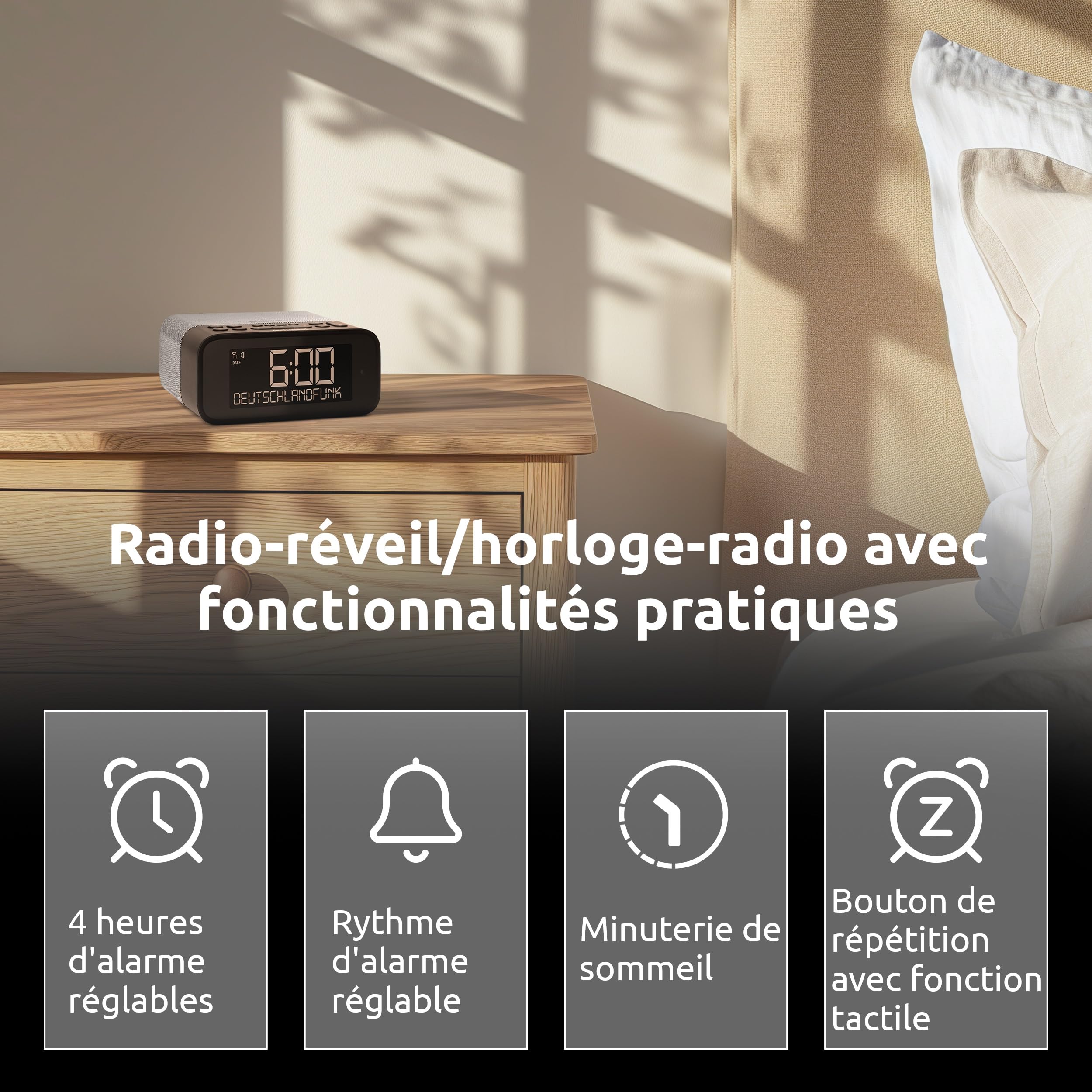 TechniSat DIGITRADIO 52 BT – Radio-réveil Dab (Radio Horloge, réveil, Dab+, FM, Fonction Snooze, minuterie de Veille, écran réglable, réception Bluetooth, Haut-Parleur de 3 Watts RMS)