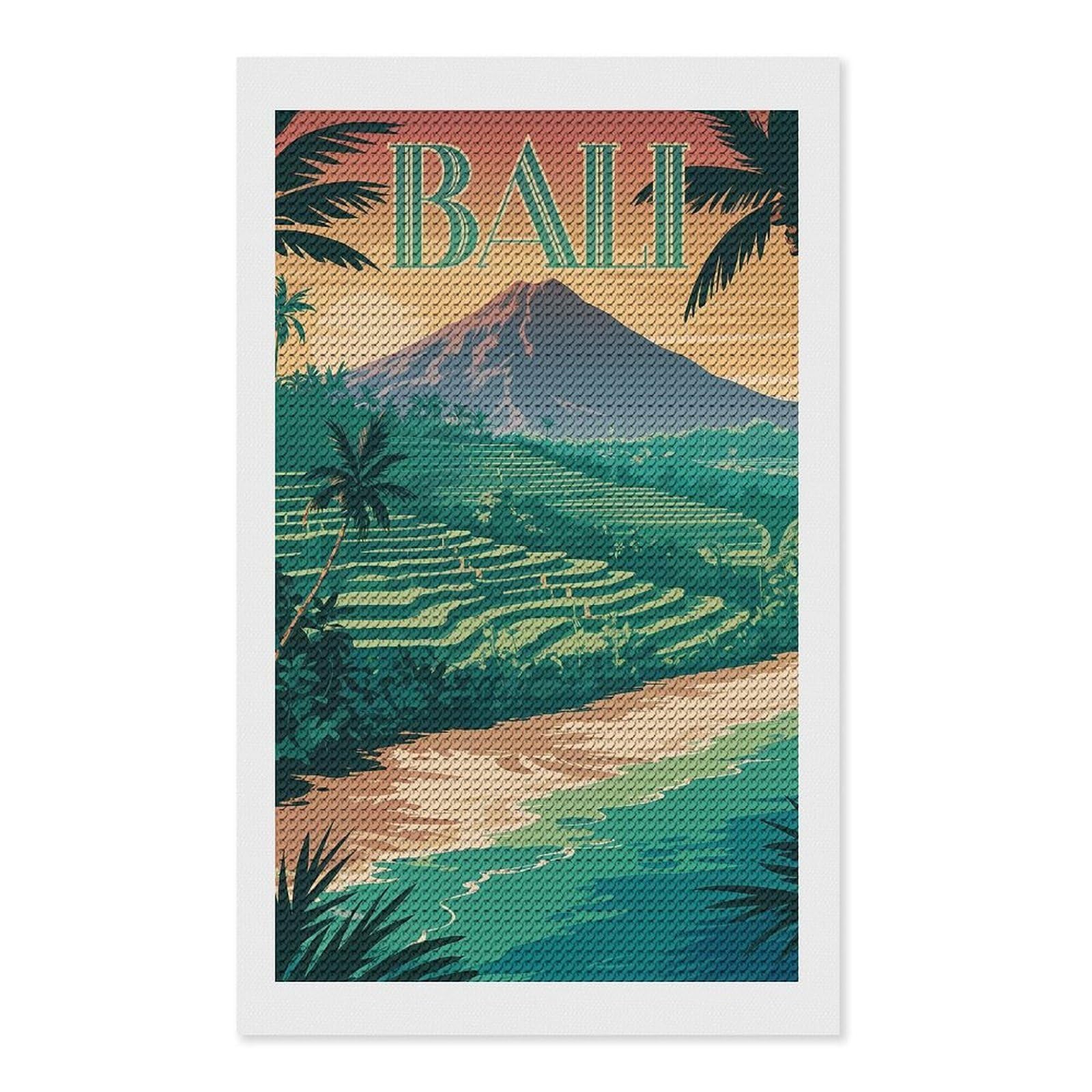 Junmoney Bali Travel (7) Diamond Painting Canvas Set 12"x20", Full Kit Included, Calming Craft to Unwind, Farmhouse Decor, Christmas Gift