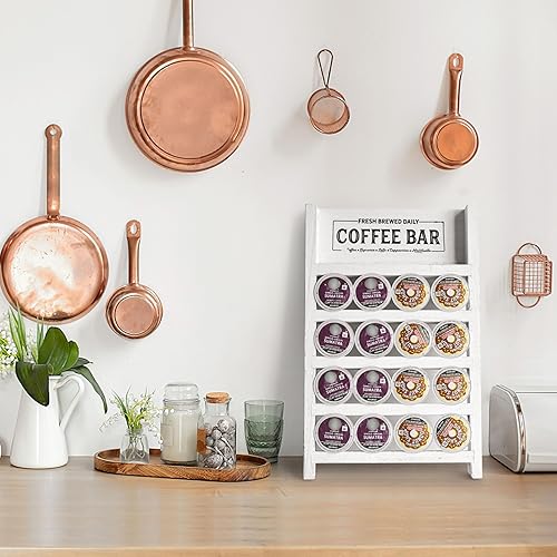 Miniatura 2 de PERFNIQUE Soporte para tazas K, soporte para cápsulas de café de granja, escalera de cápsulas de café de madera para mostrador, organizador de