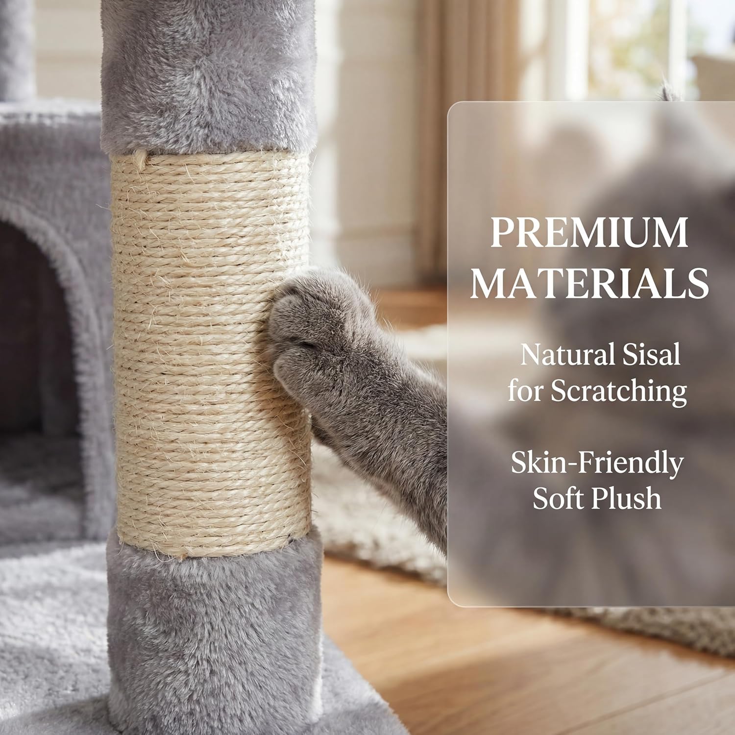 71" Tall Cat Tree for Indoor Cats, Multi-Level Cat Tower with Condo, Hammock & Top Perch, Stable Cat Activity Center with Scratching Posts, Anti-Tip Kit Included, Light Grey