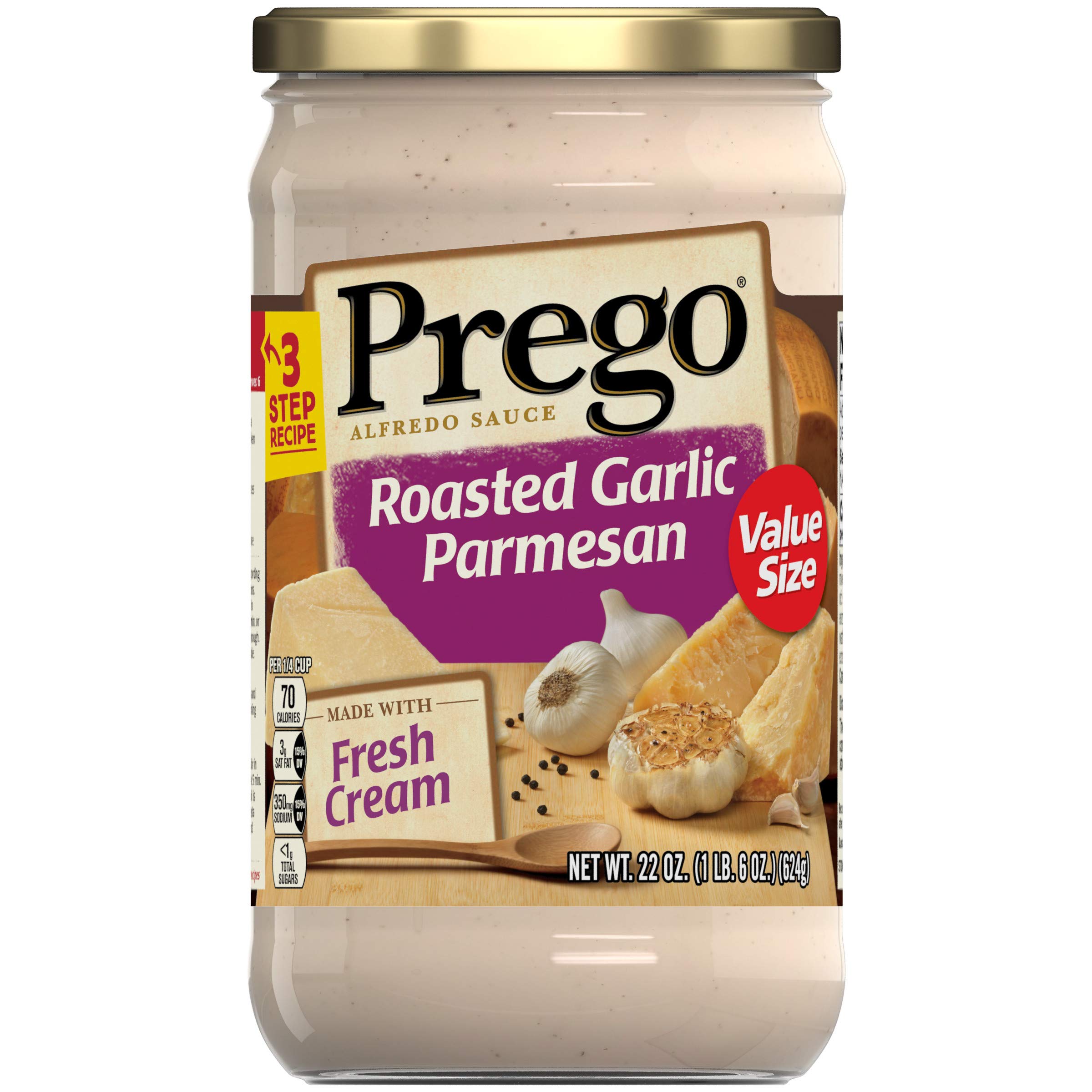 Prego Alfredo Sauce, Roasted Garlic Parmesan, 22 oz. Jar (Pack of 6)
